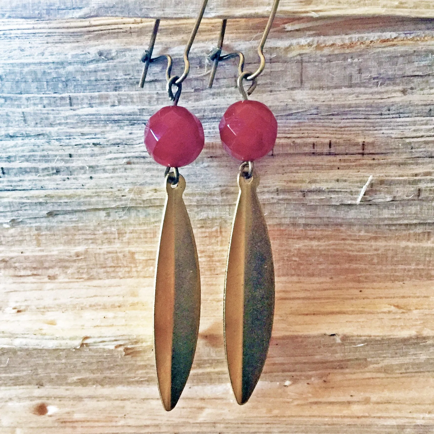Brass Double-Strand Leaf Necklace with Quartz and Carnelian Accents