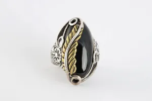 Carolyn Pollack 925 Silver & Brass Onyx Leaf Ring Size 7 (9.50g.)
