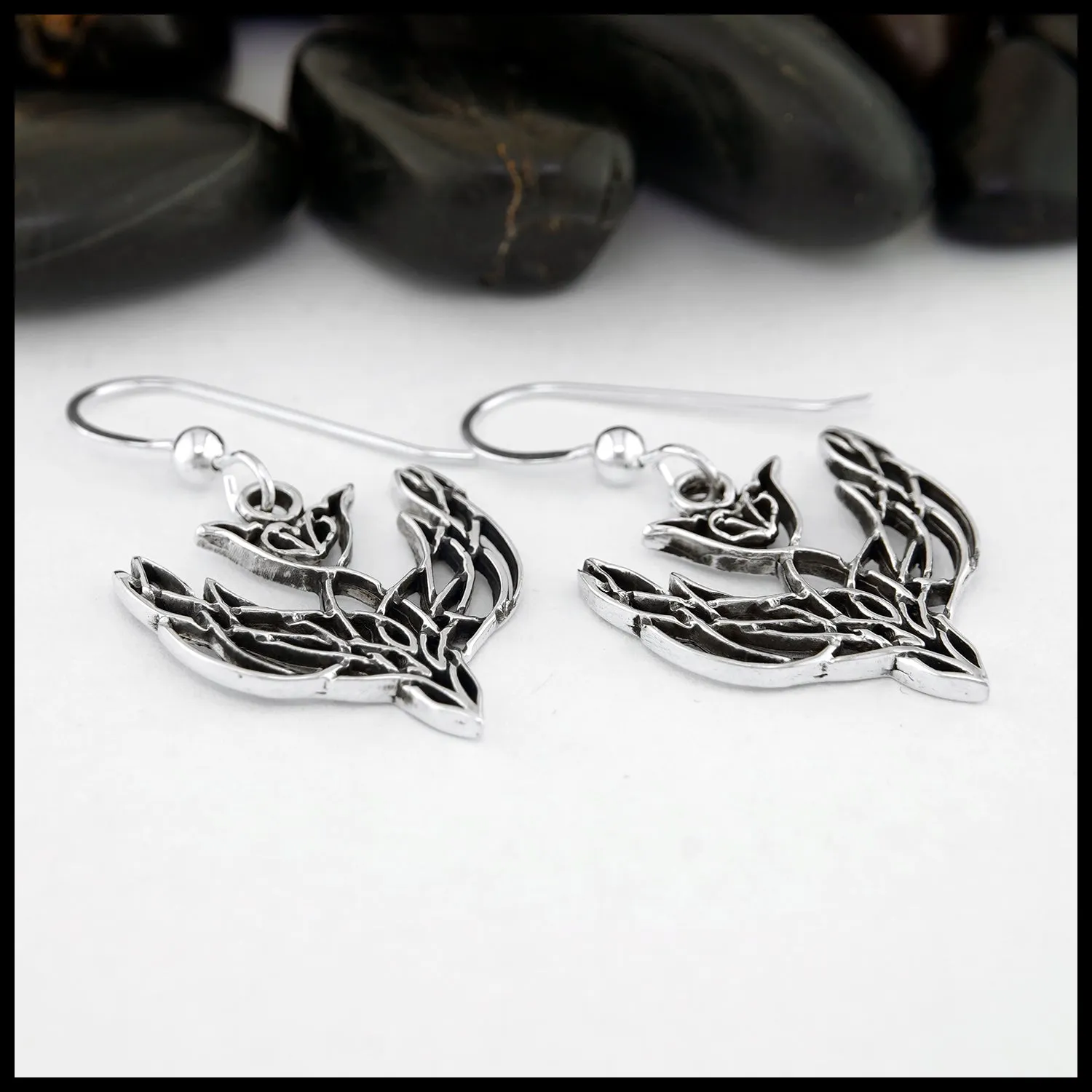 Celtic Dove Drop Earrings in Silver