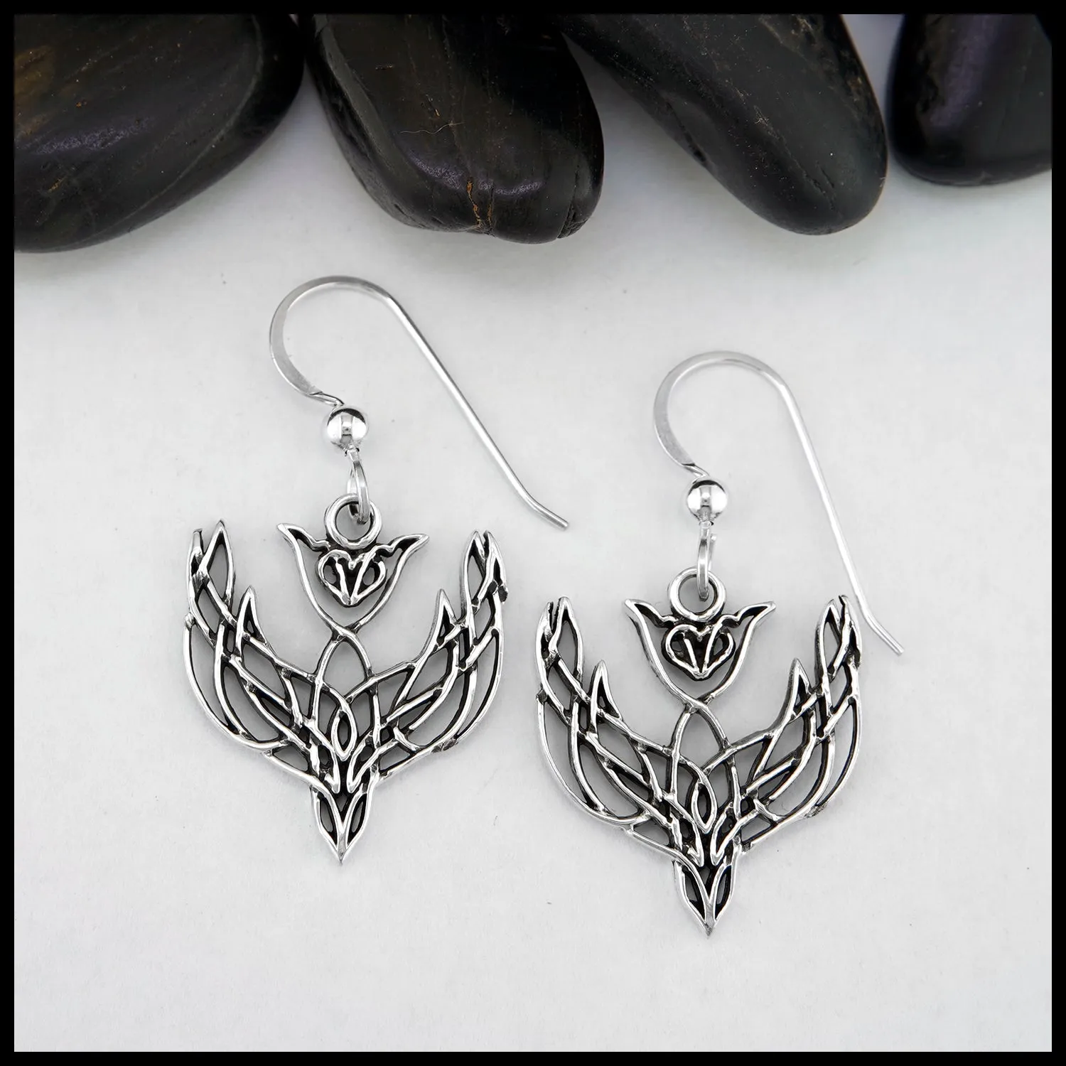 Celtic Dove Pendant and Earring Set in Silver