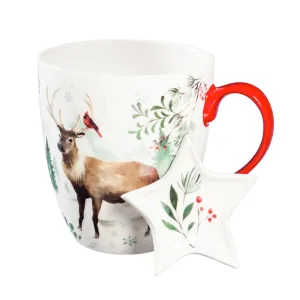 Ceramic Cup O' Java with Teabag Holder, 17 OZ, Christmas heritage Deer,p36217728
