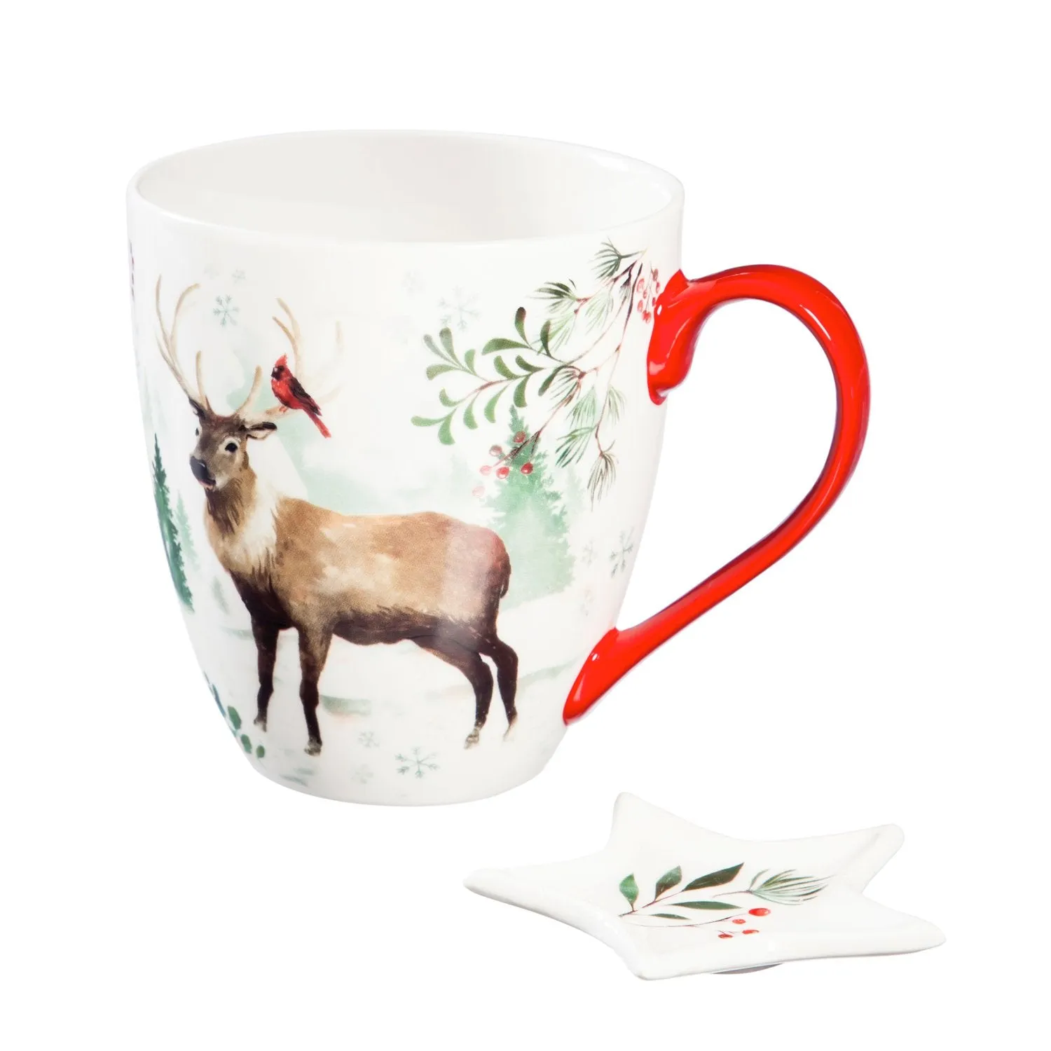 Ceramic Cup O' Java with Teabag Holder, 17 OZ, Christmas heritage Deer,p36217728