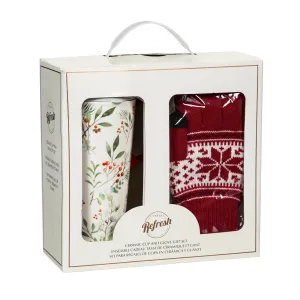 Ceramic Travel Cup, 17 OZ. ,w/ Glove Gift Set, Christmas Heritage,p32817728