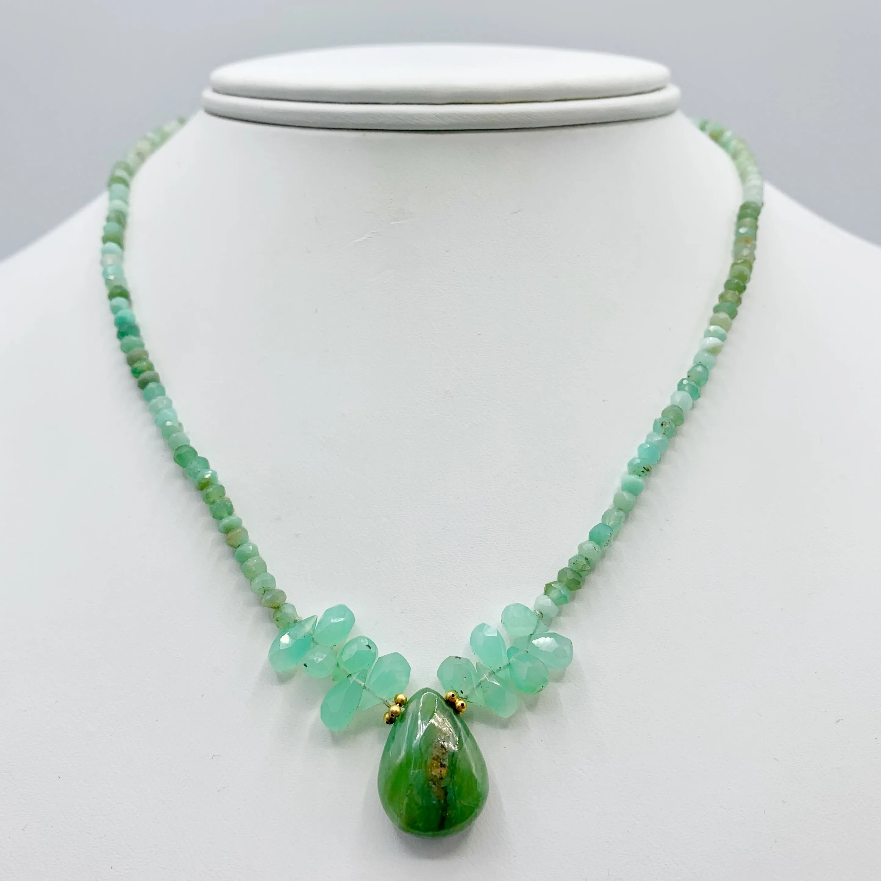 Chrysoprase Briolette and Beaded Necklace