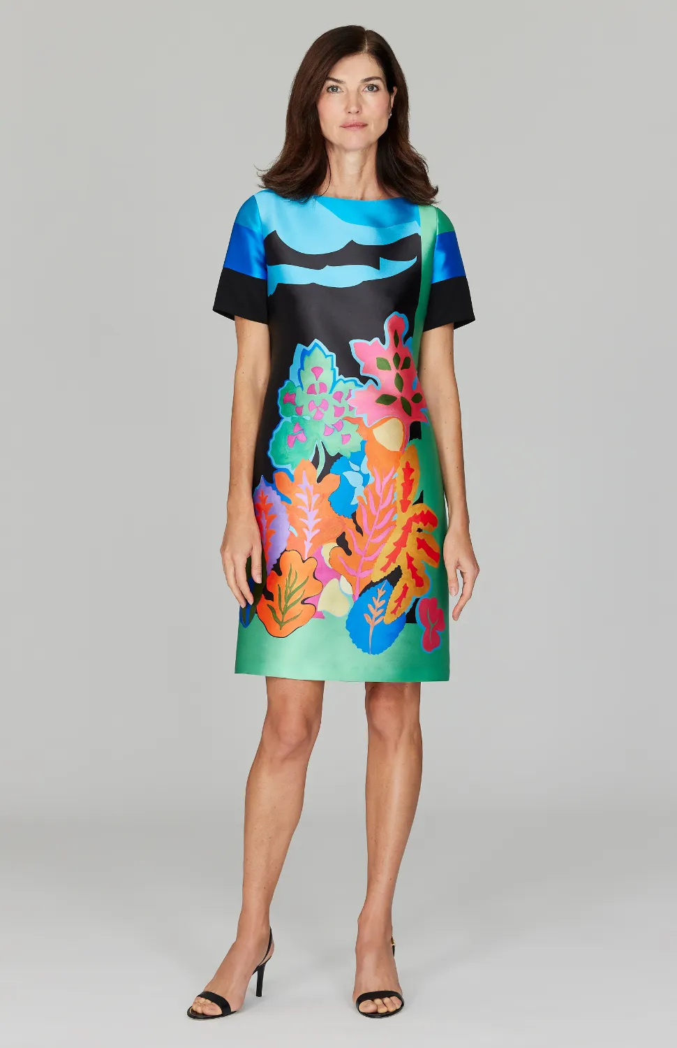 Color Block Floral Short Sleeve Sheath Dress
