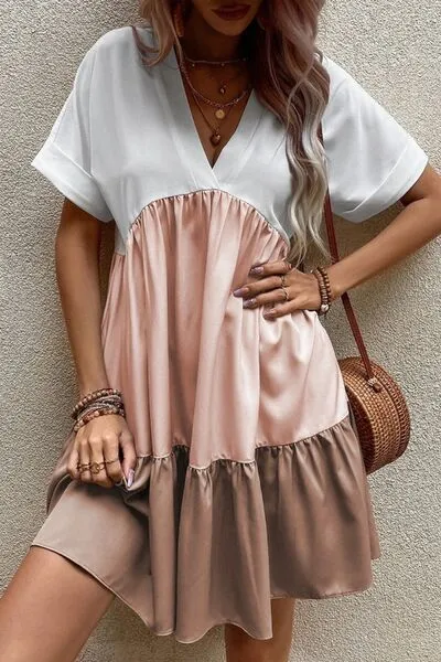 Color Block Short Sleeve Mini Dress