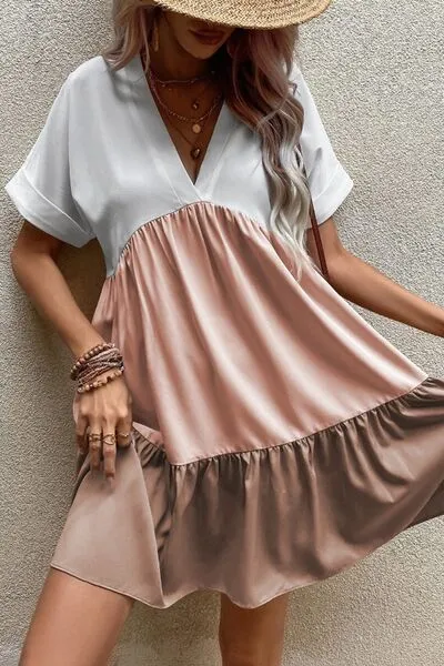 Color Block Short Sleeve Mini Dress