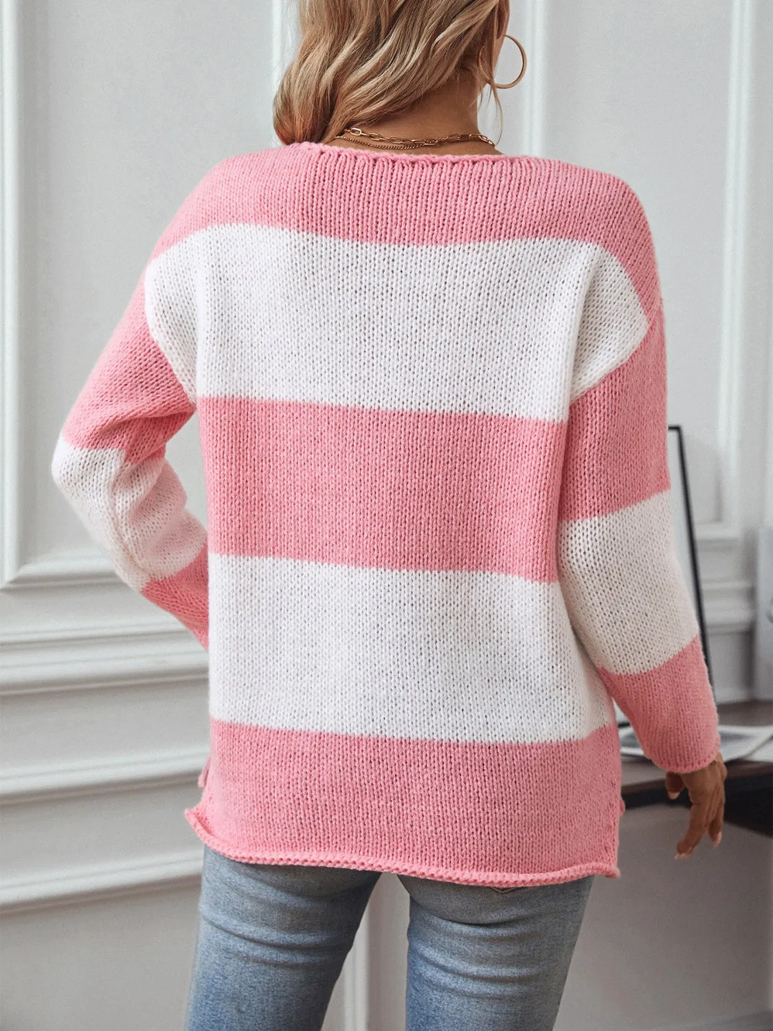 Color Block V-Neck Long Sleeve Sweater (3 Colors)