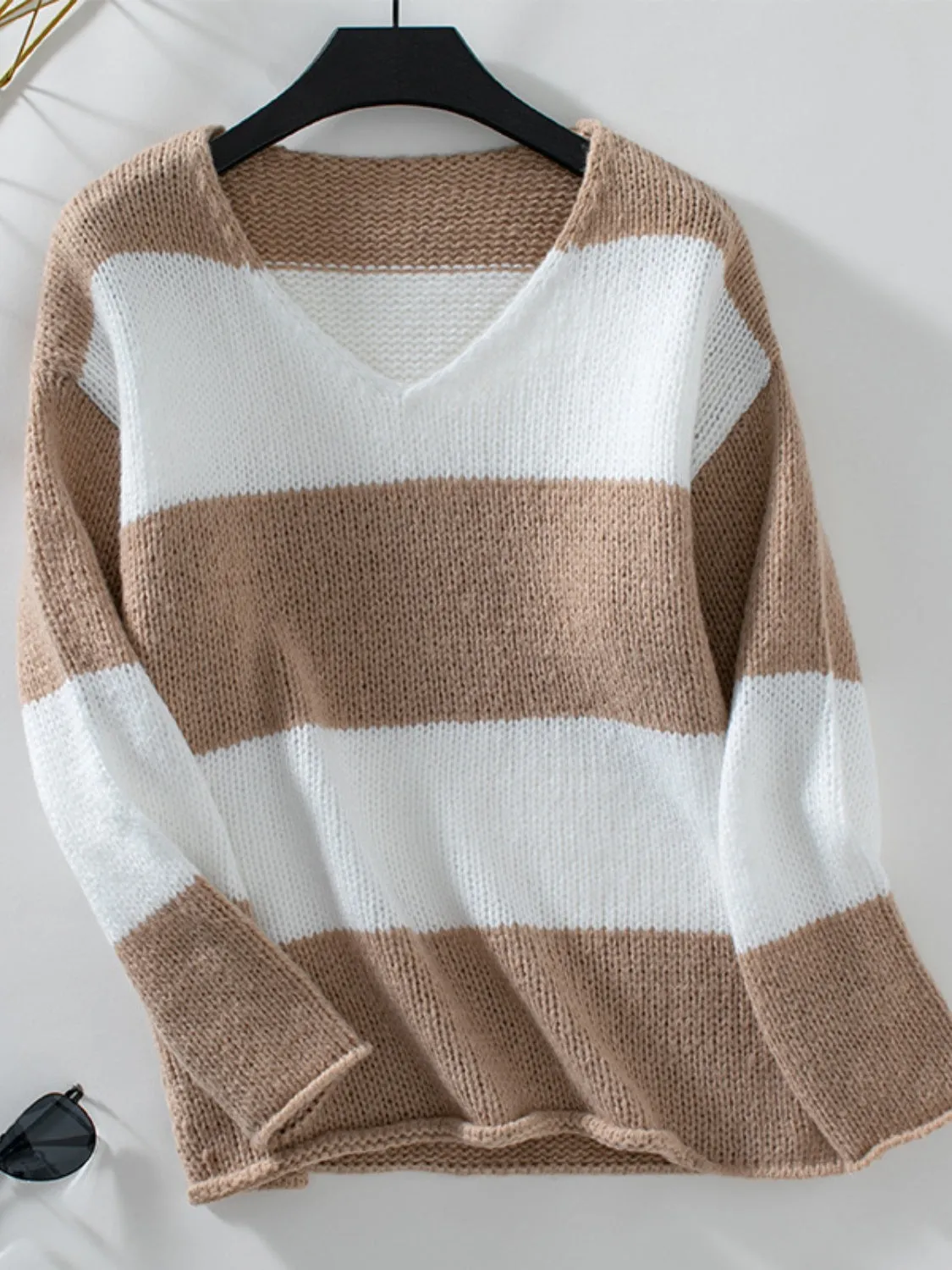 Color Block V-Neck Long Sleeve Sweater (3 Colors)
