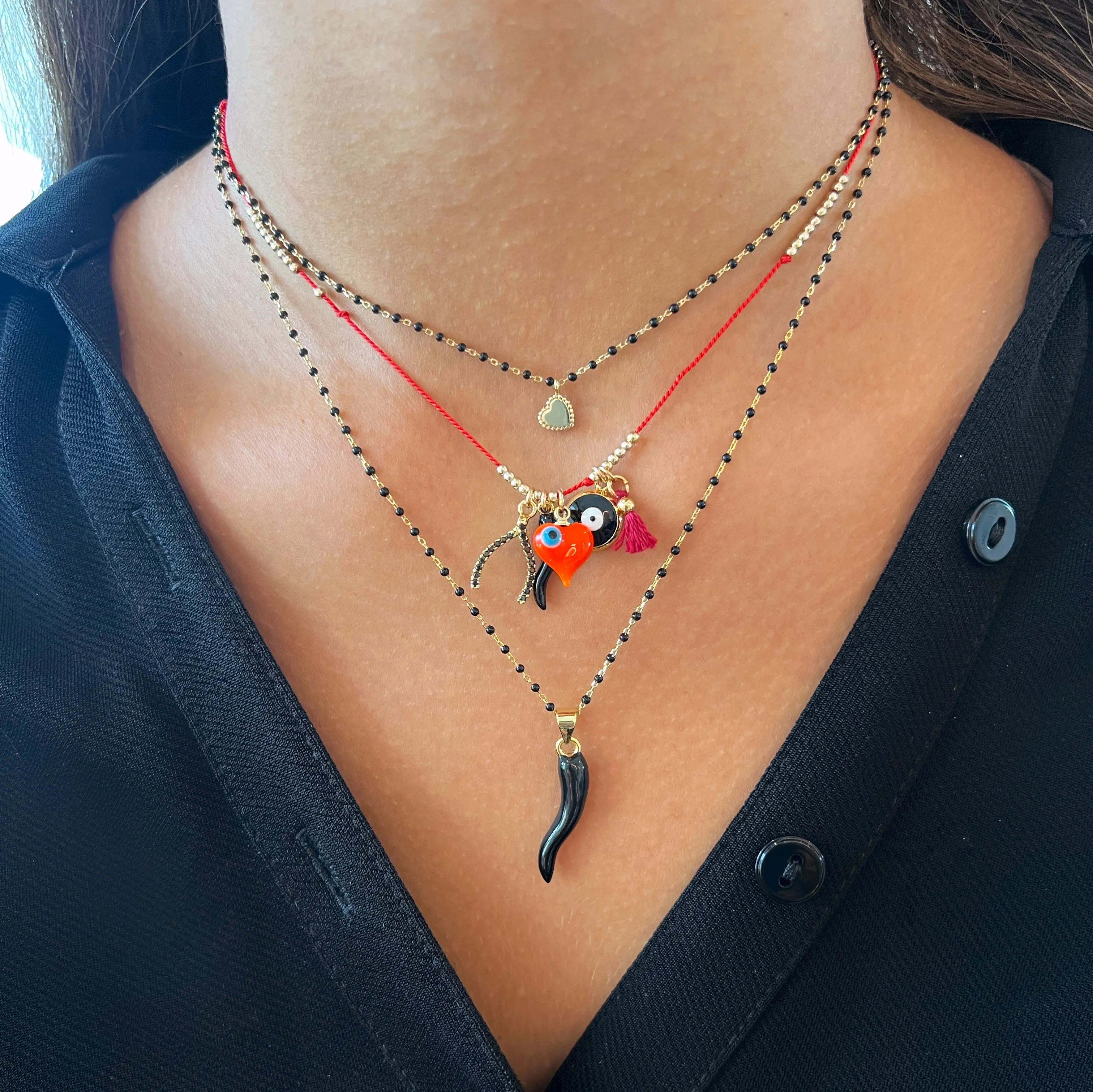 Color Mini Beads Heart Charm Necklace
