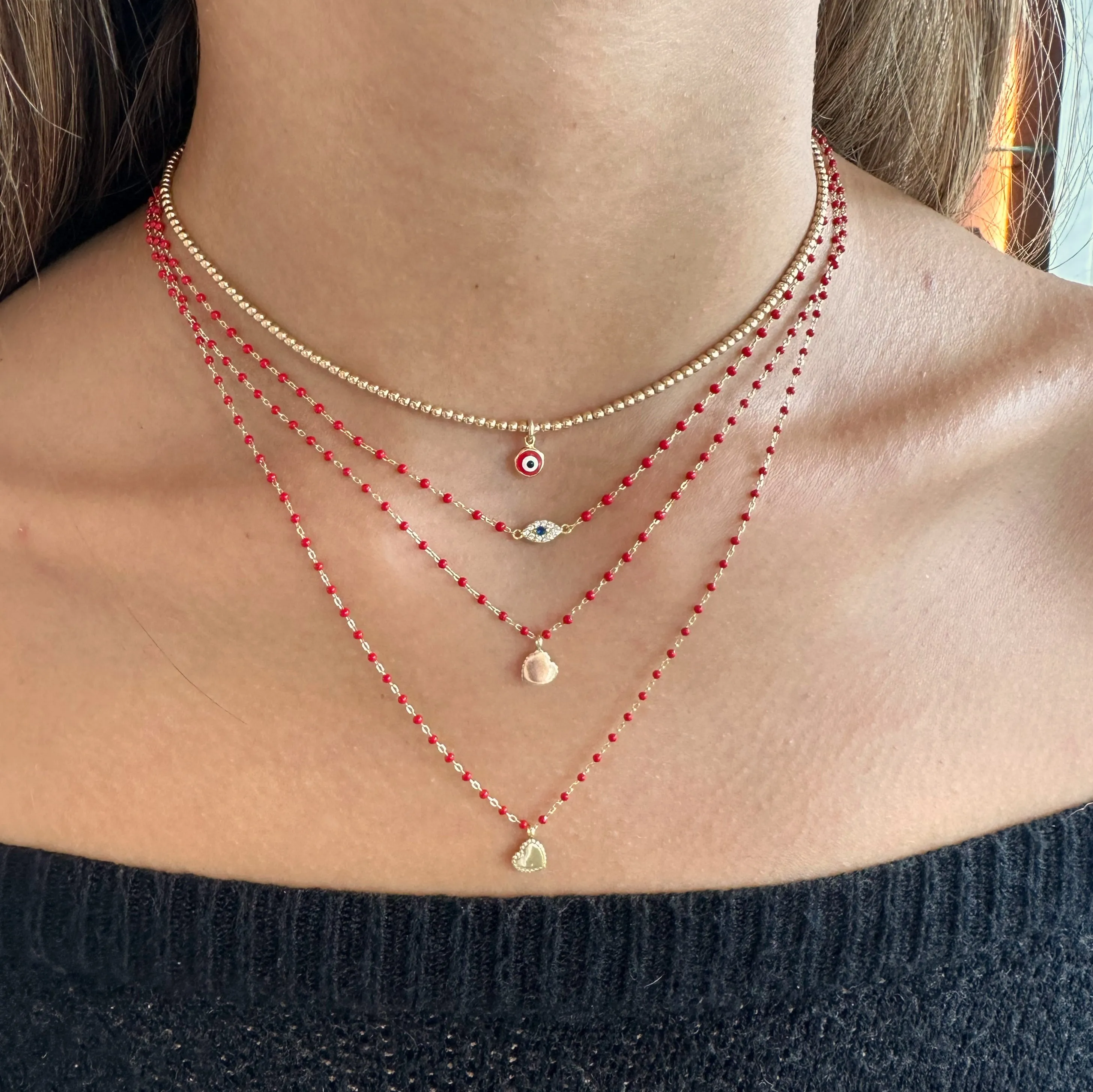 Color Mini Beads Heart Charm Necklace