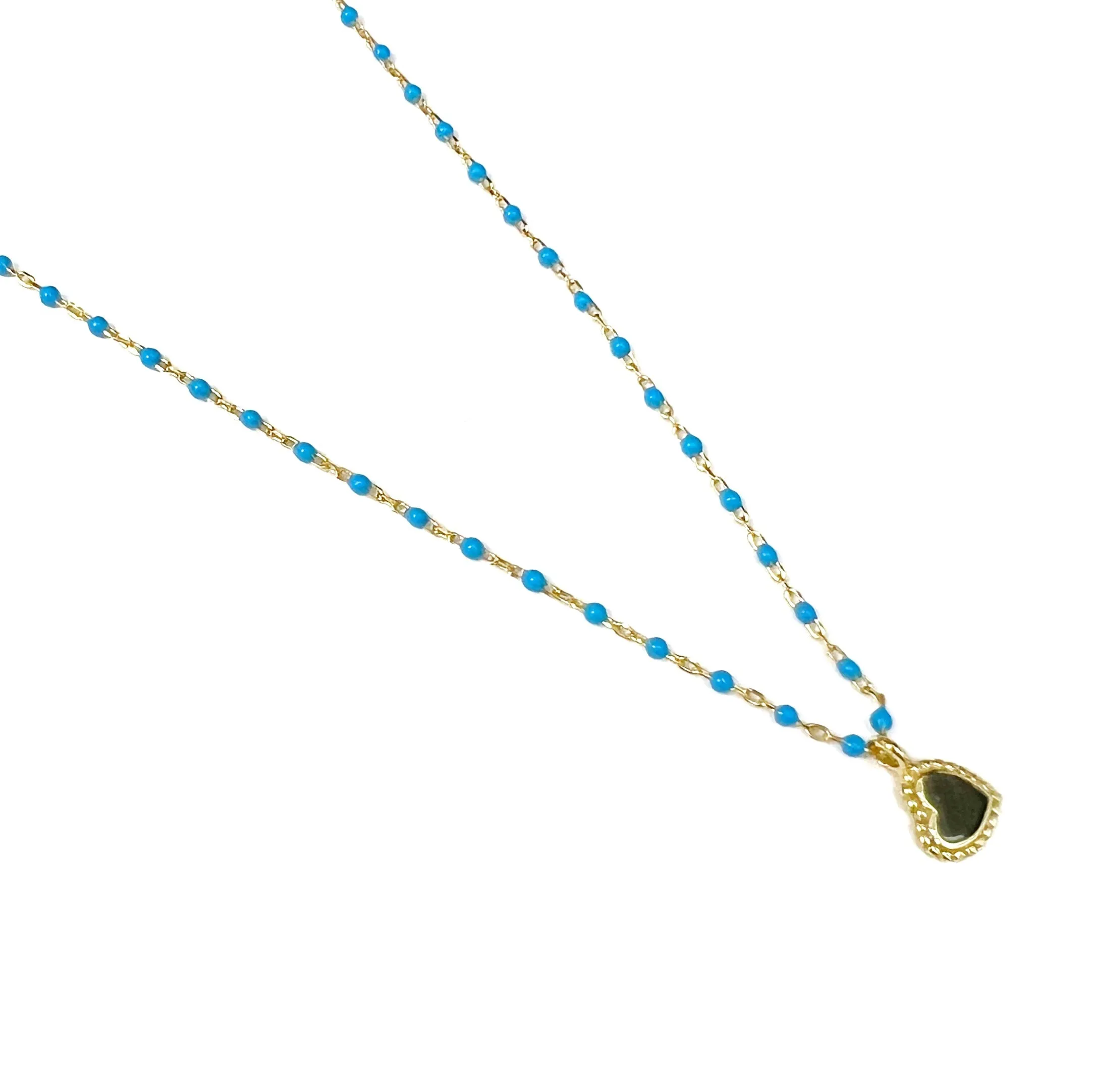 Color Mini Beads Heart Charm Necklace