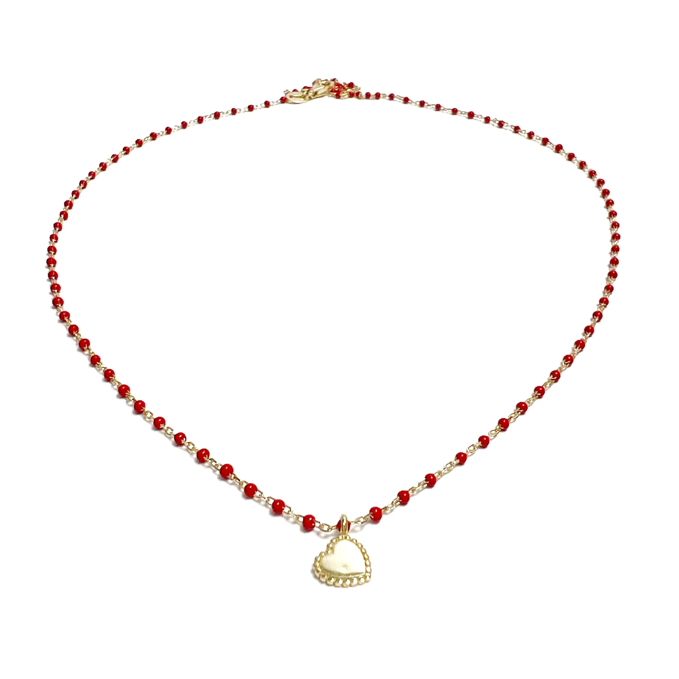 Color Mini Beads Heart Charm Necklace