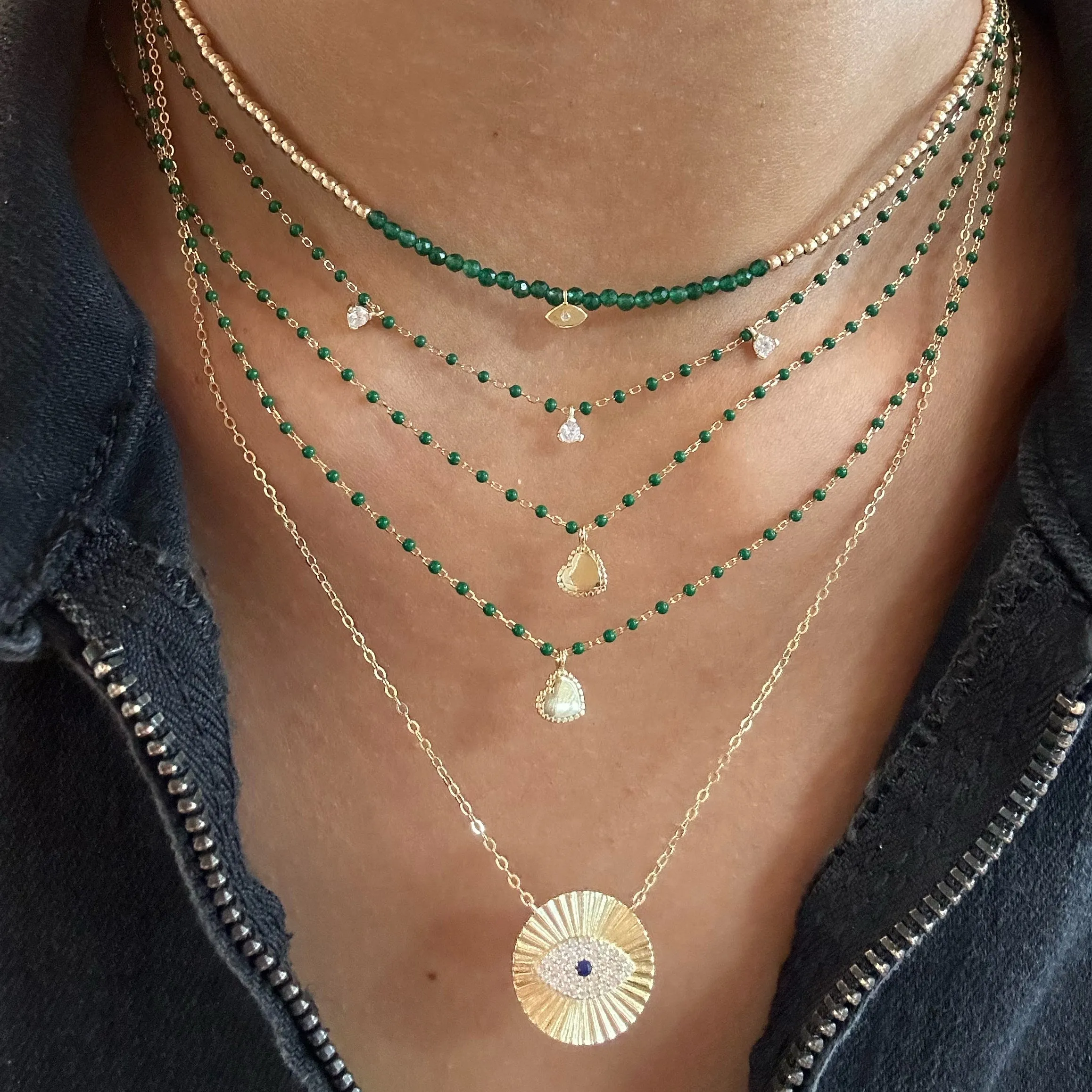 Color Mini Beads Heart Charm Necklace
