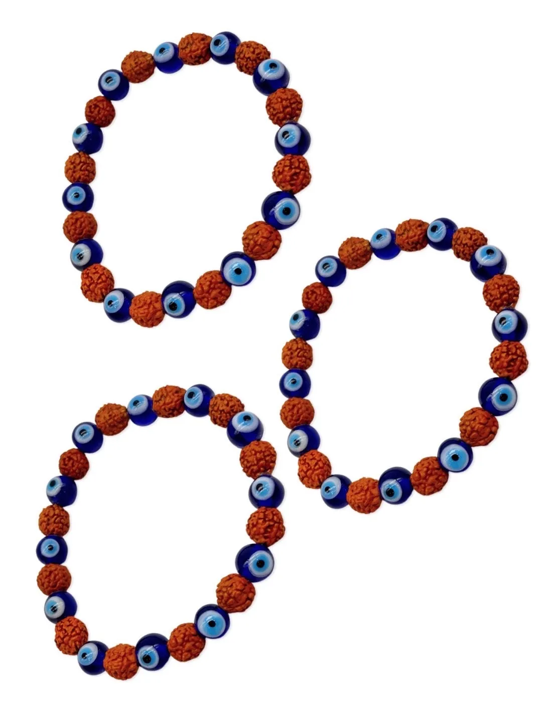 (Combo of 3) Designer Bracelets Beaded With Rudraksha & Evil Eye Charms For Men & Women