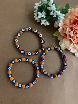 (Combo of 3) Designer Bracelets Beaded With Rudraksha & Evil Eye Charms For Men & Women