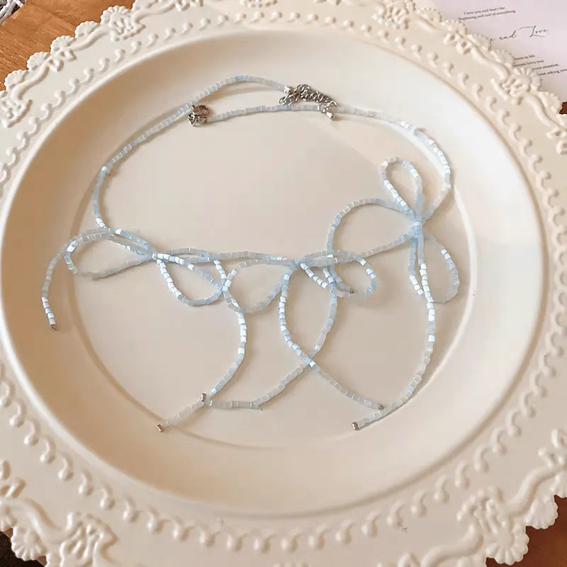 Dainty Colorful Seed Beaded Ribbon Choker Necklace