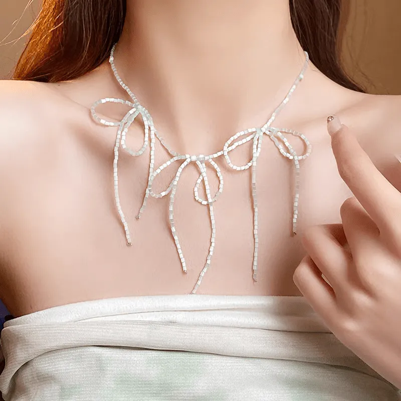 Dainty Colorful Seed Beaded Ribbon Choker Necklace
