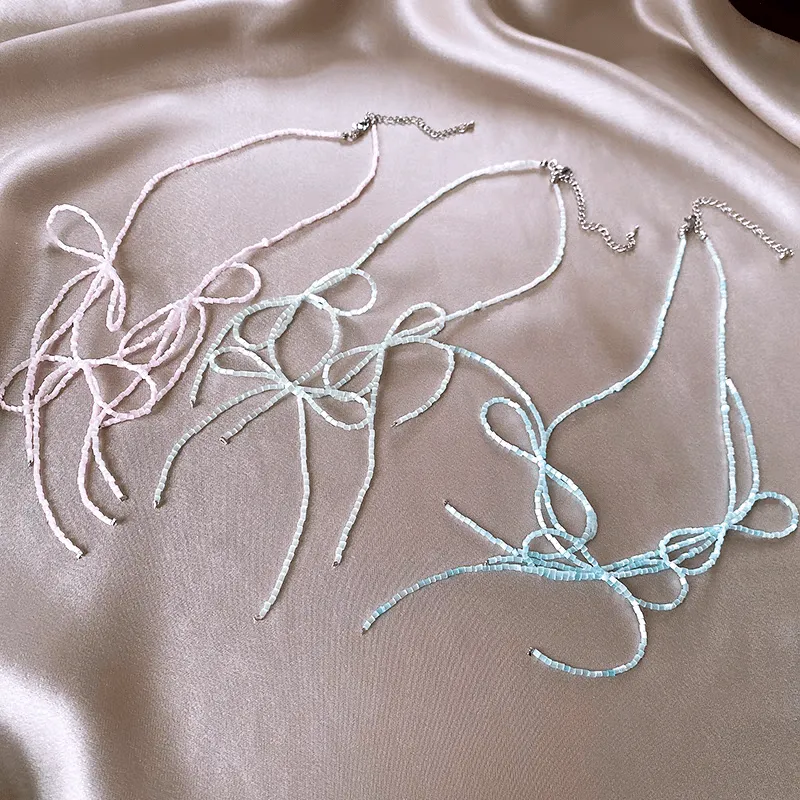 Dainty Colorful Seed Beaded Ribbon Choker Necklace