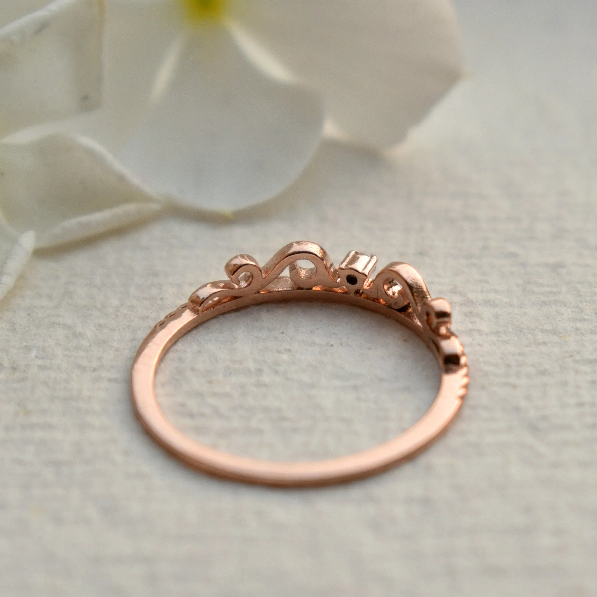Dainty Crown Filigree Diamond Band Ring
