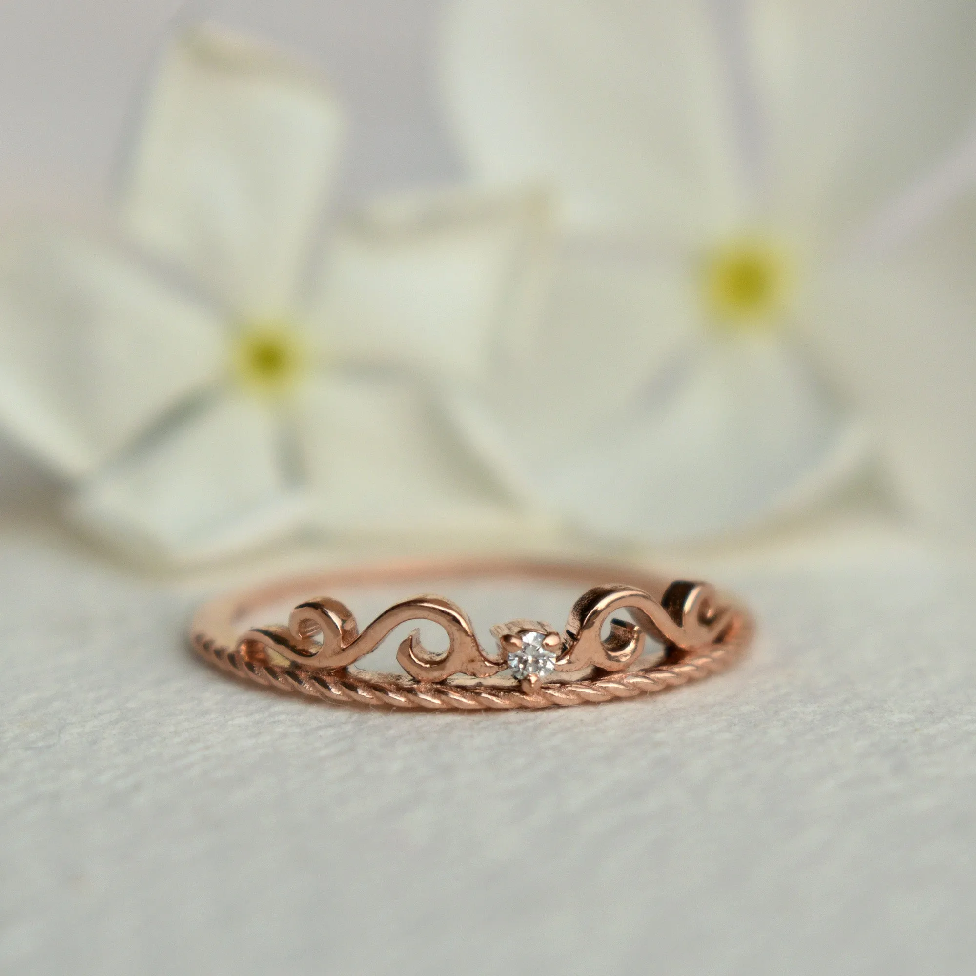 Dainty Crown Filigree Diamond Band Ring