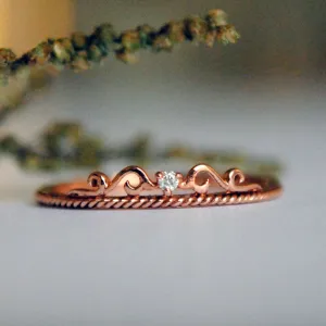 Dainty Crown Filigree Diamond Band Ring