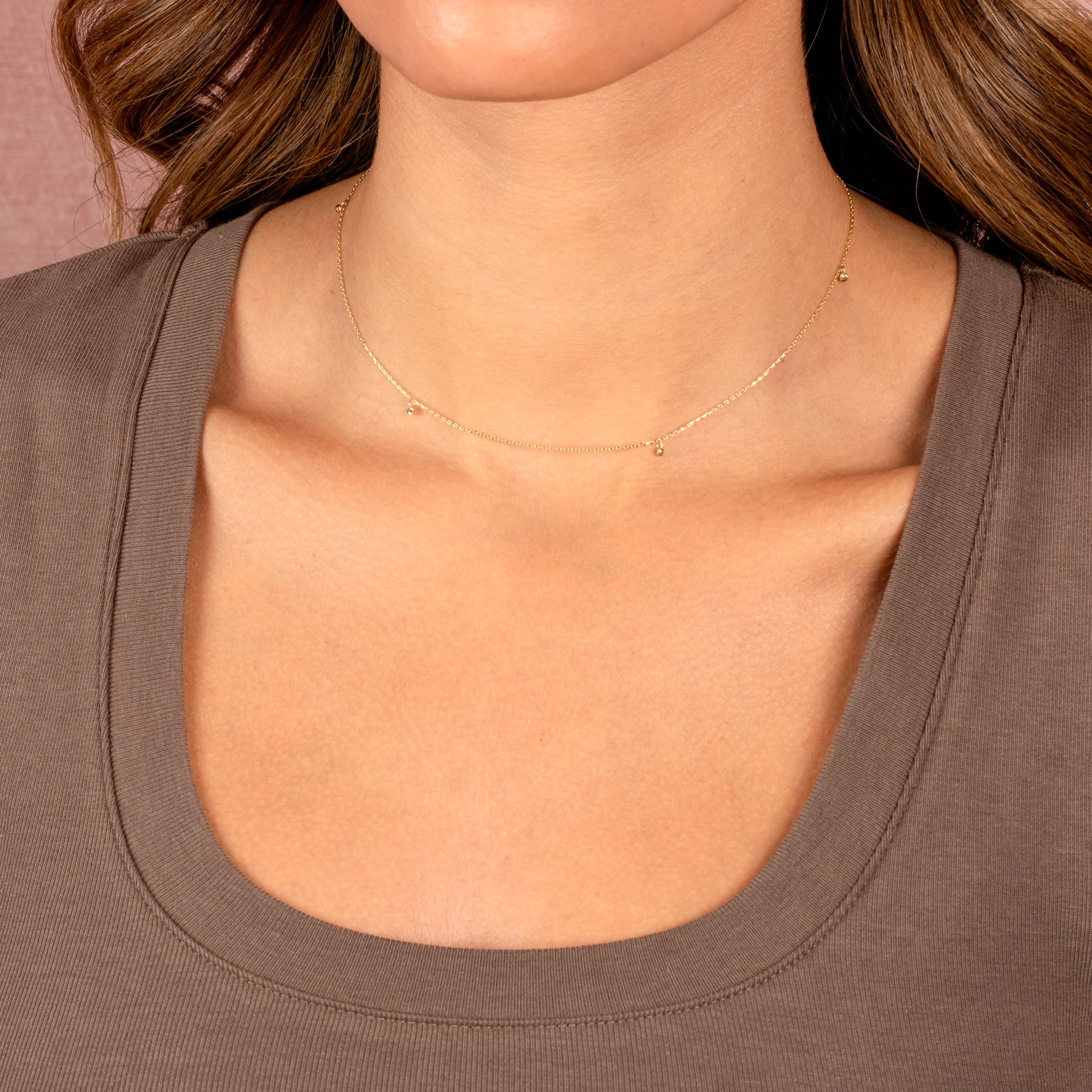 Dainty Dangling Beaded Choker Necklace 14K