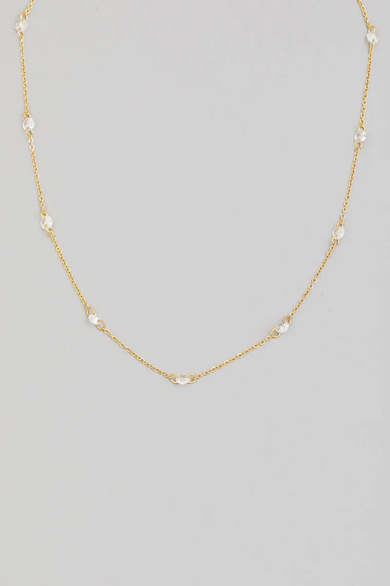 Dainty Rhinestone Beaded Necklace in Gold