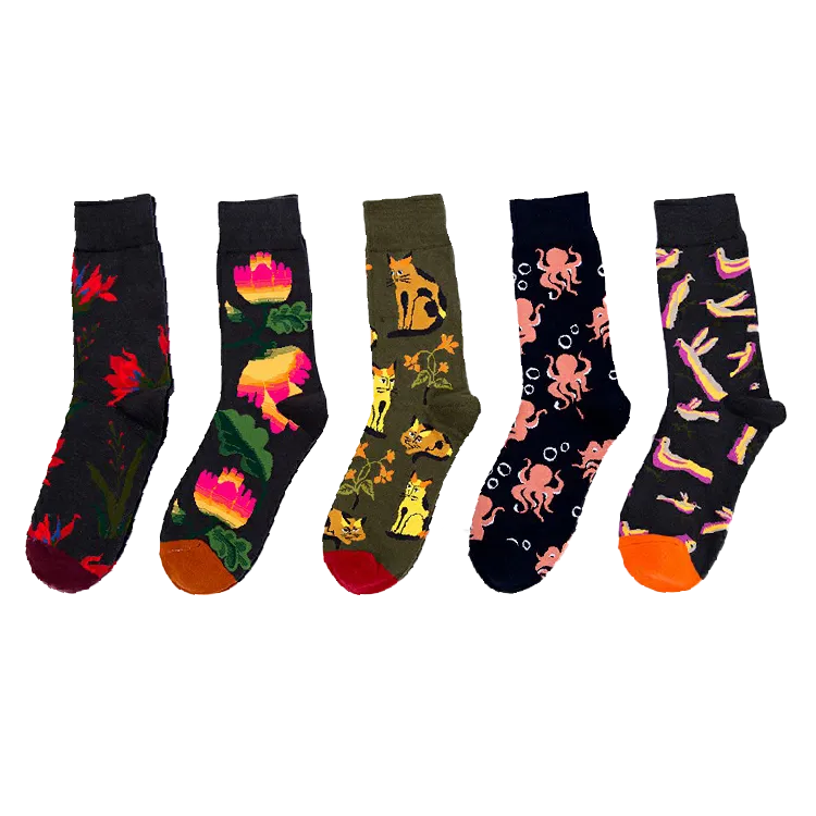 Dark Flower Animal Socks