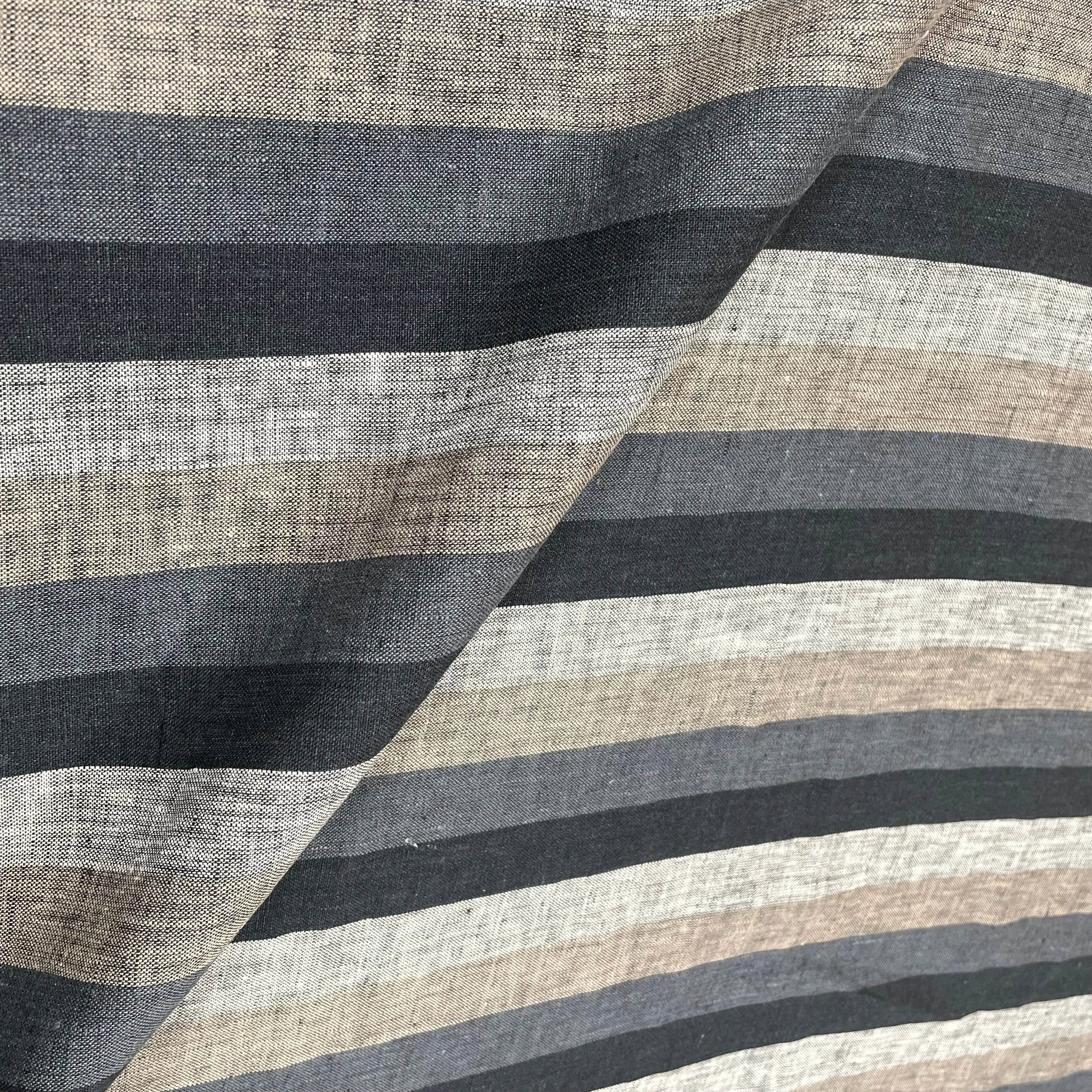 Dark Striped Multi Colors 100% Natural Linen Fabric By The Yard/CL1042