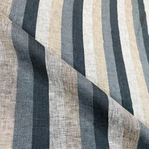 Dark Striped Multi Colors 100% Natural Linen Fabric By The Yard/CL1042