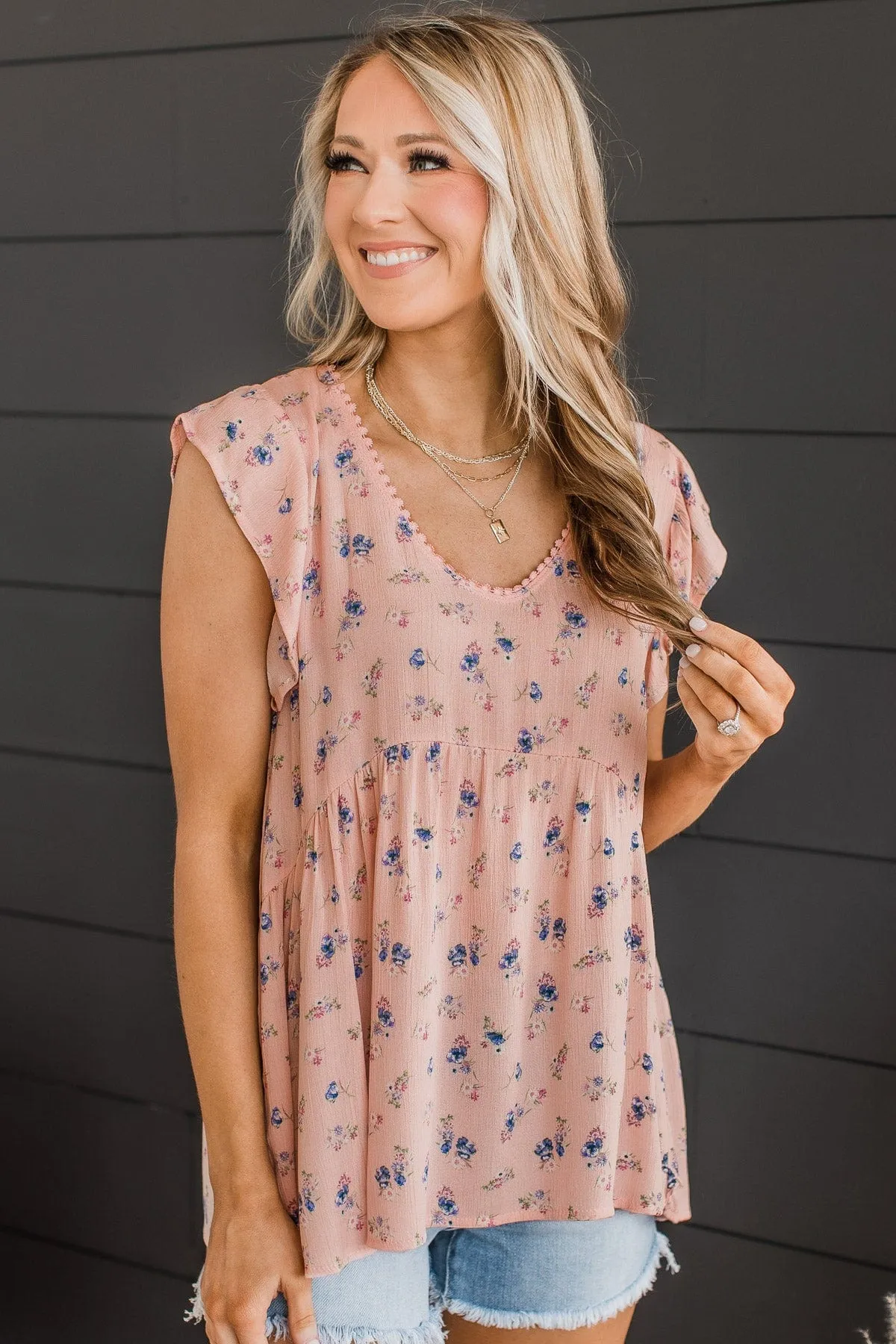 Deeply Adored Floral Babydoll Top- Light Pink