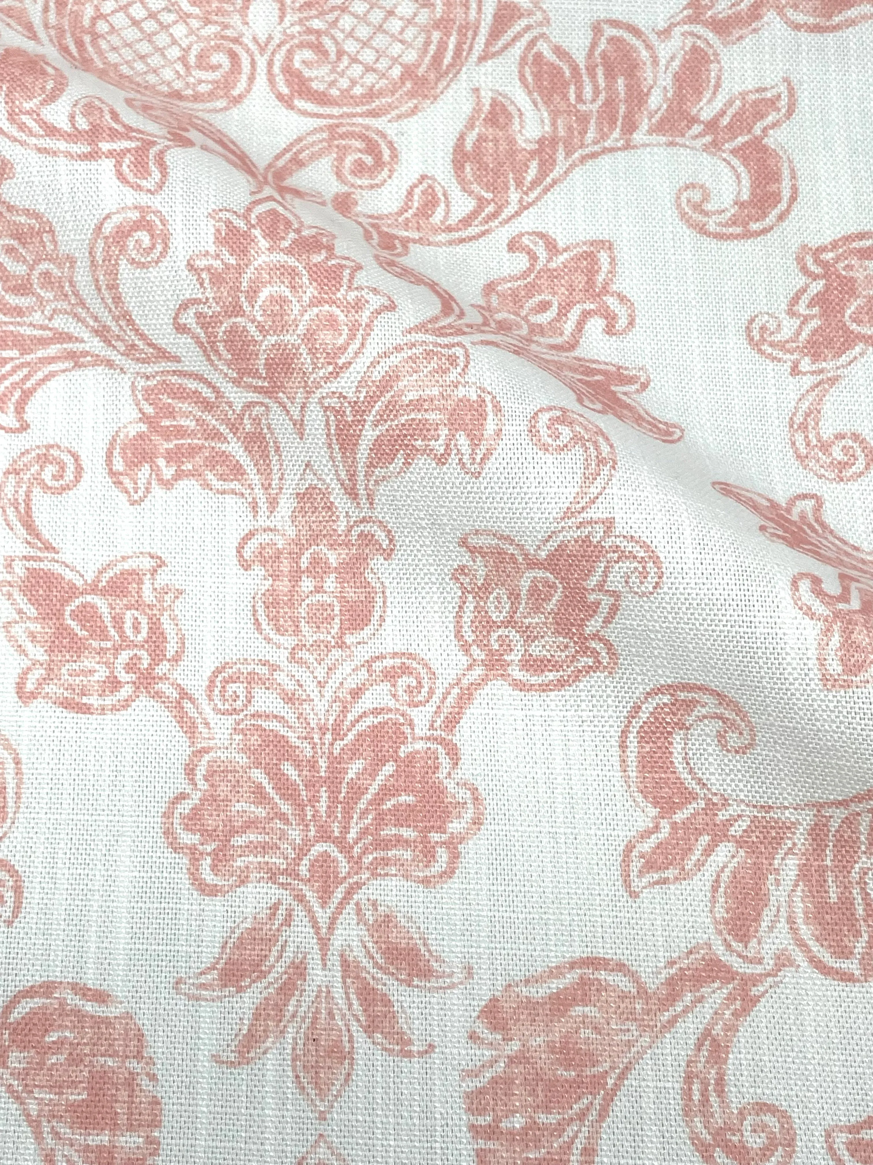 Digital Printed Antibes Floral Damask Faux Linen Fabric By The Yard/CL1091