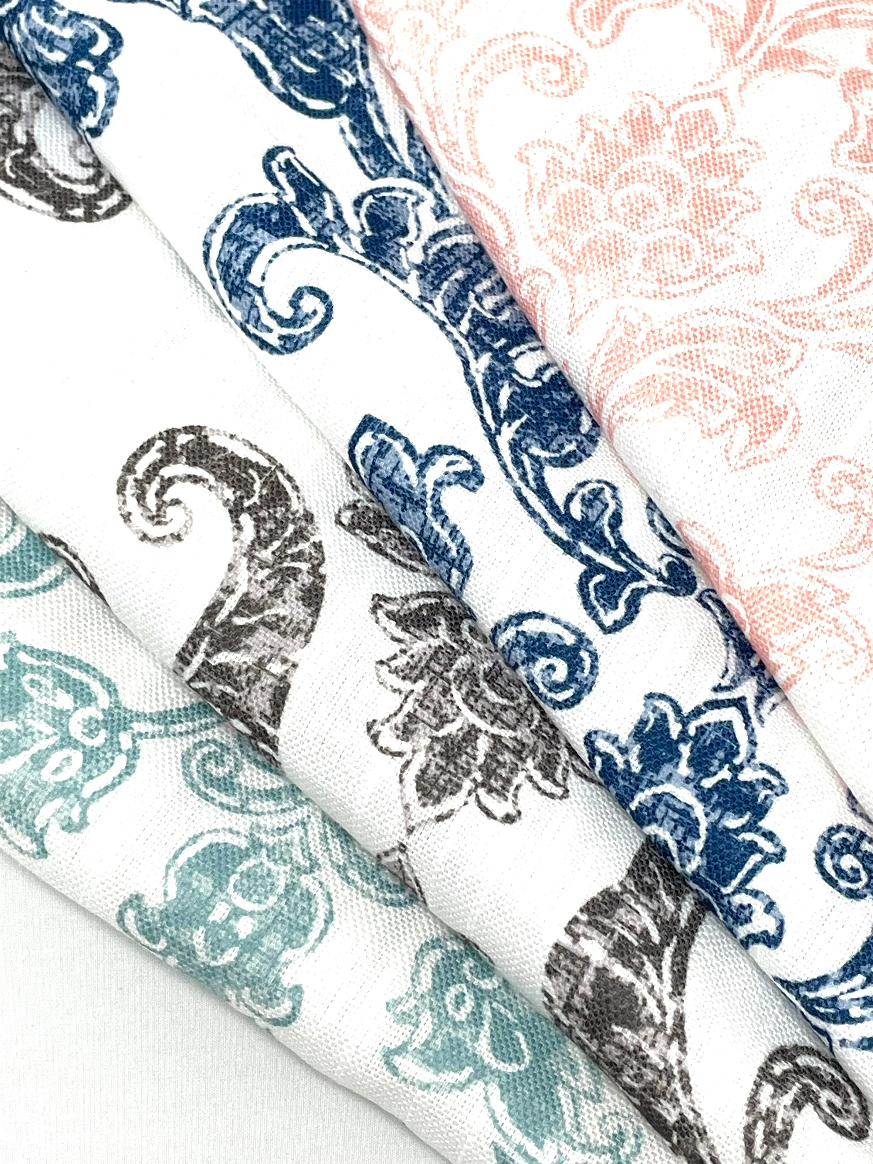 Digital Printed Antibes Floral Damask Faux Linen Fabric By The Yard/CL1091