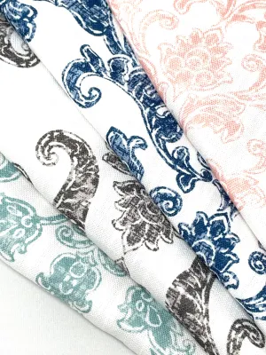 Digital Printed Antibes Floral Damask Faux Linen Fabric By The Yard/CL1091
