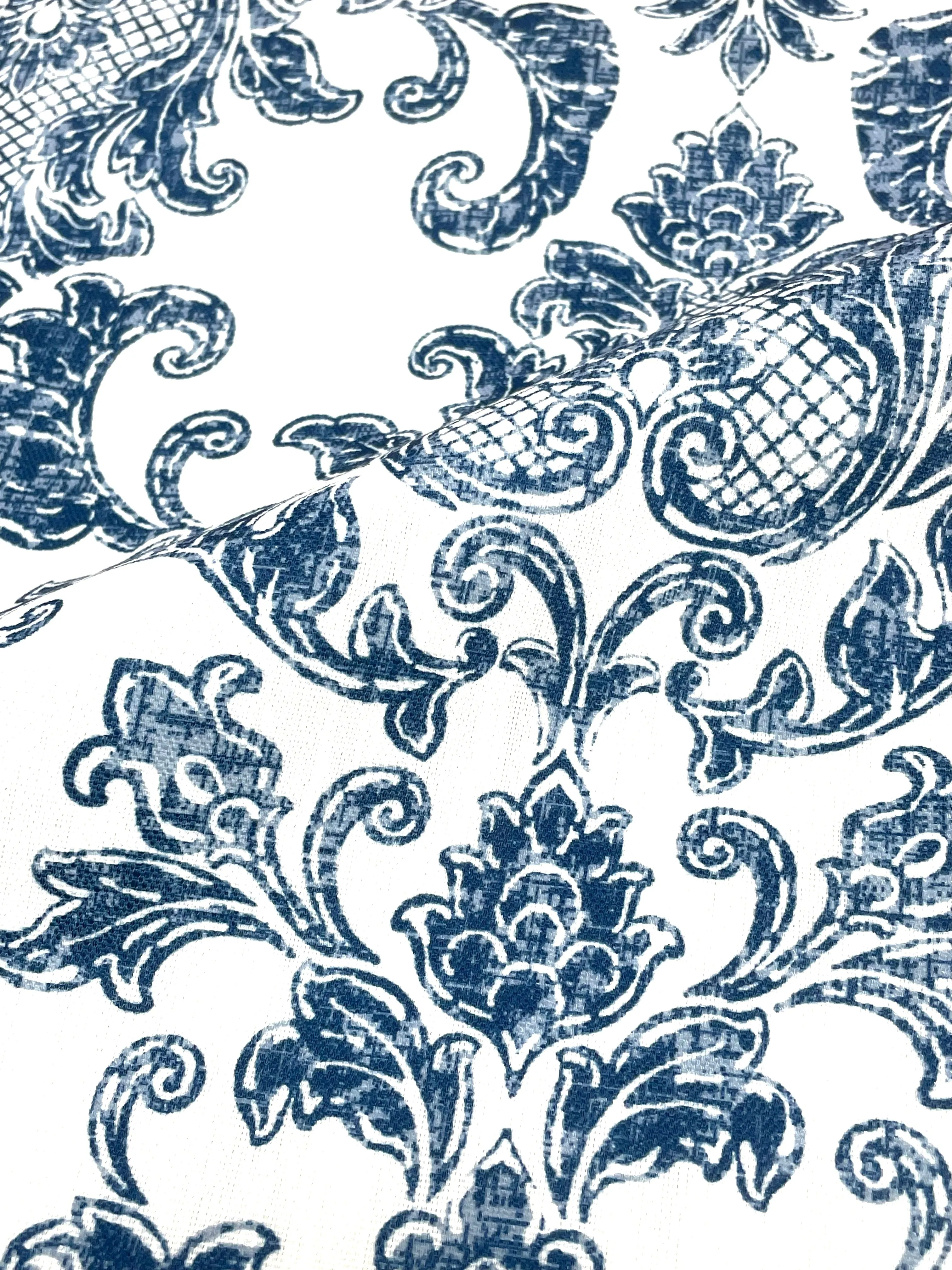 Digital Printed Antibes Floral Damask Faux Linen Fabric By The Yard/CL1091