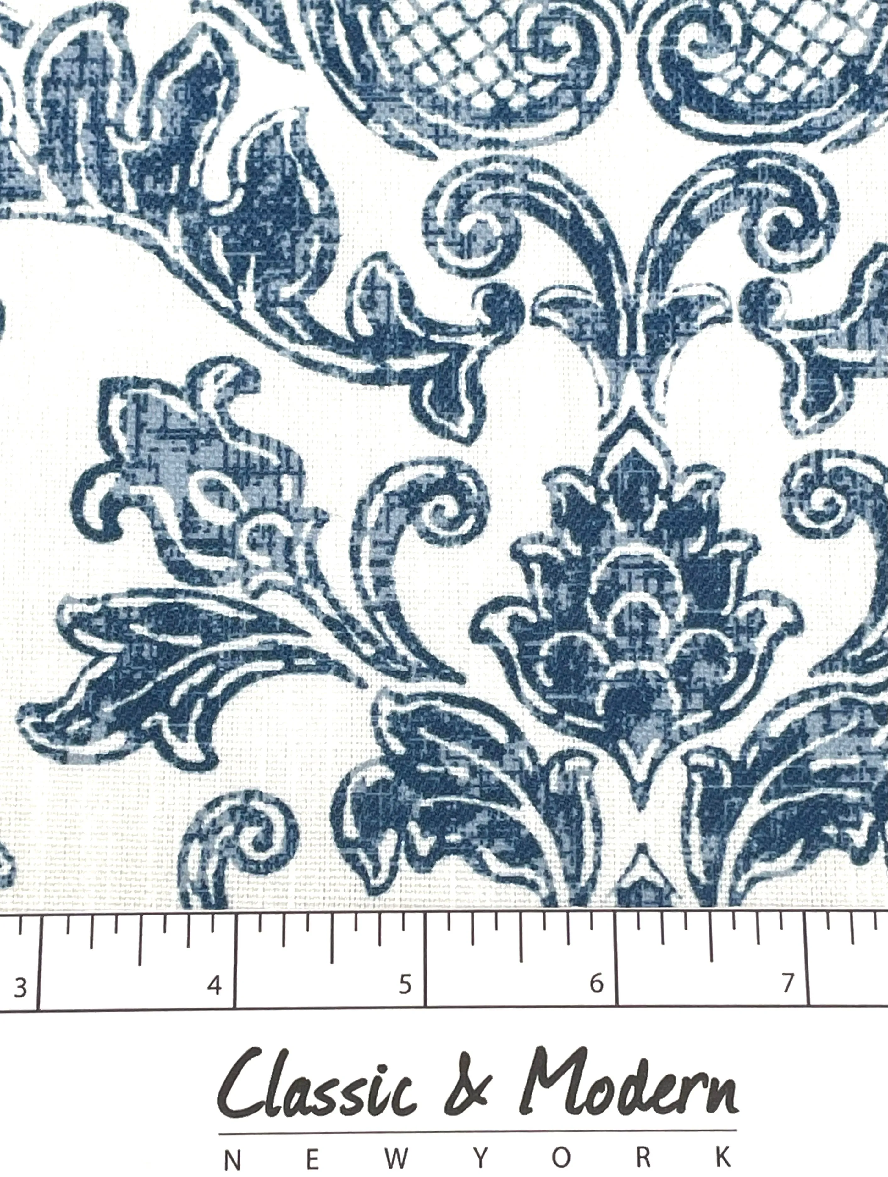 Digital Printed Antibes Floral Damask Faux Linen Fabric By The Yard/CL1091