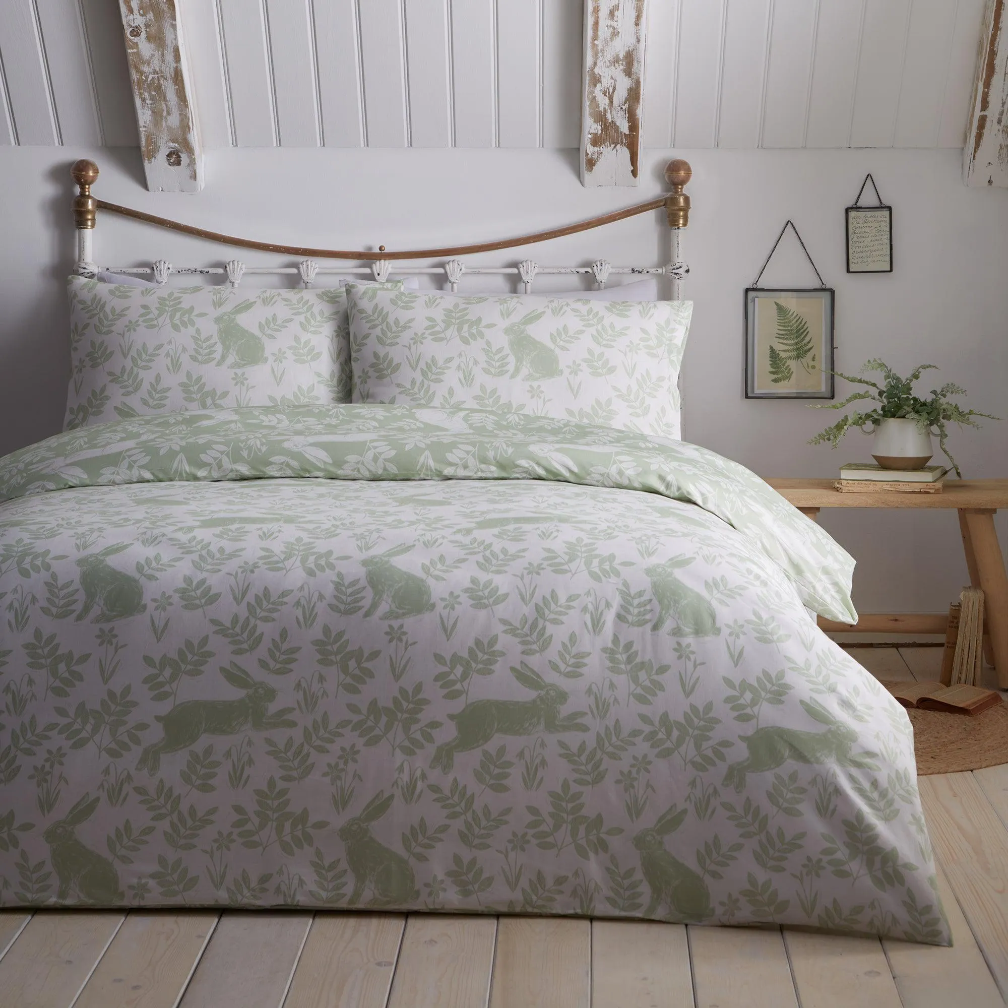 Dreams & Drapes Spring Rabbits Duvet Cover Set - Green