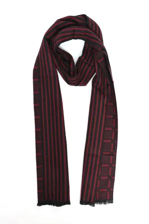 DUAL-PATTERN STRIPED SCARF-MAROON