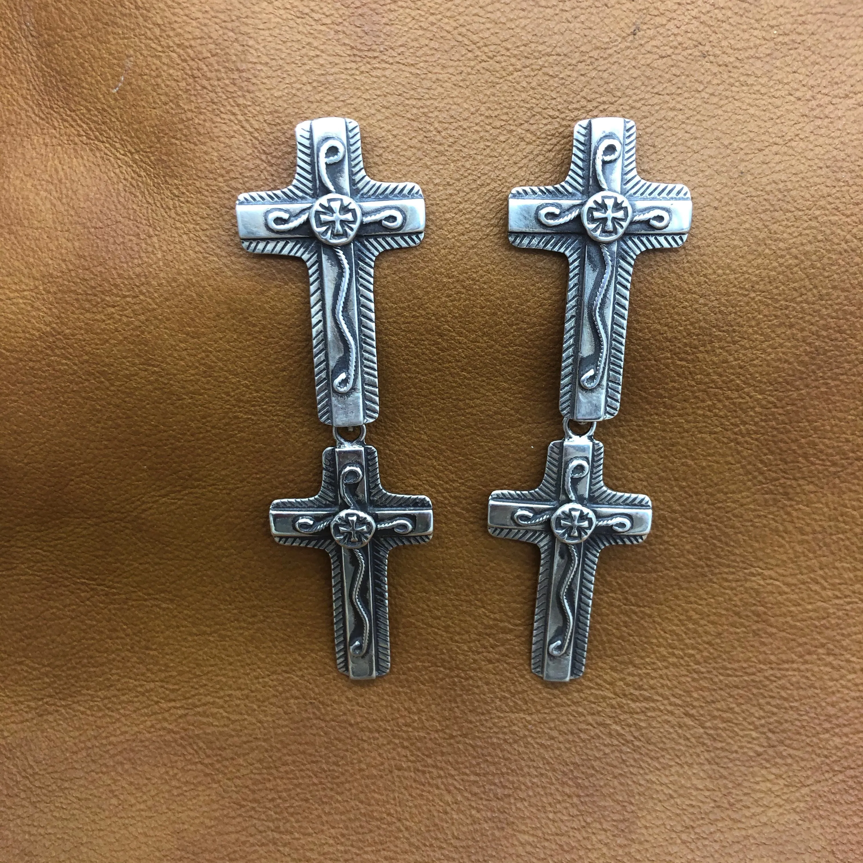 E240d Double Chimayo Cross Overlay Earrings