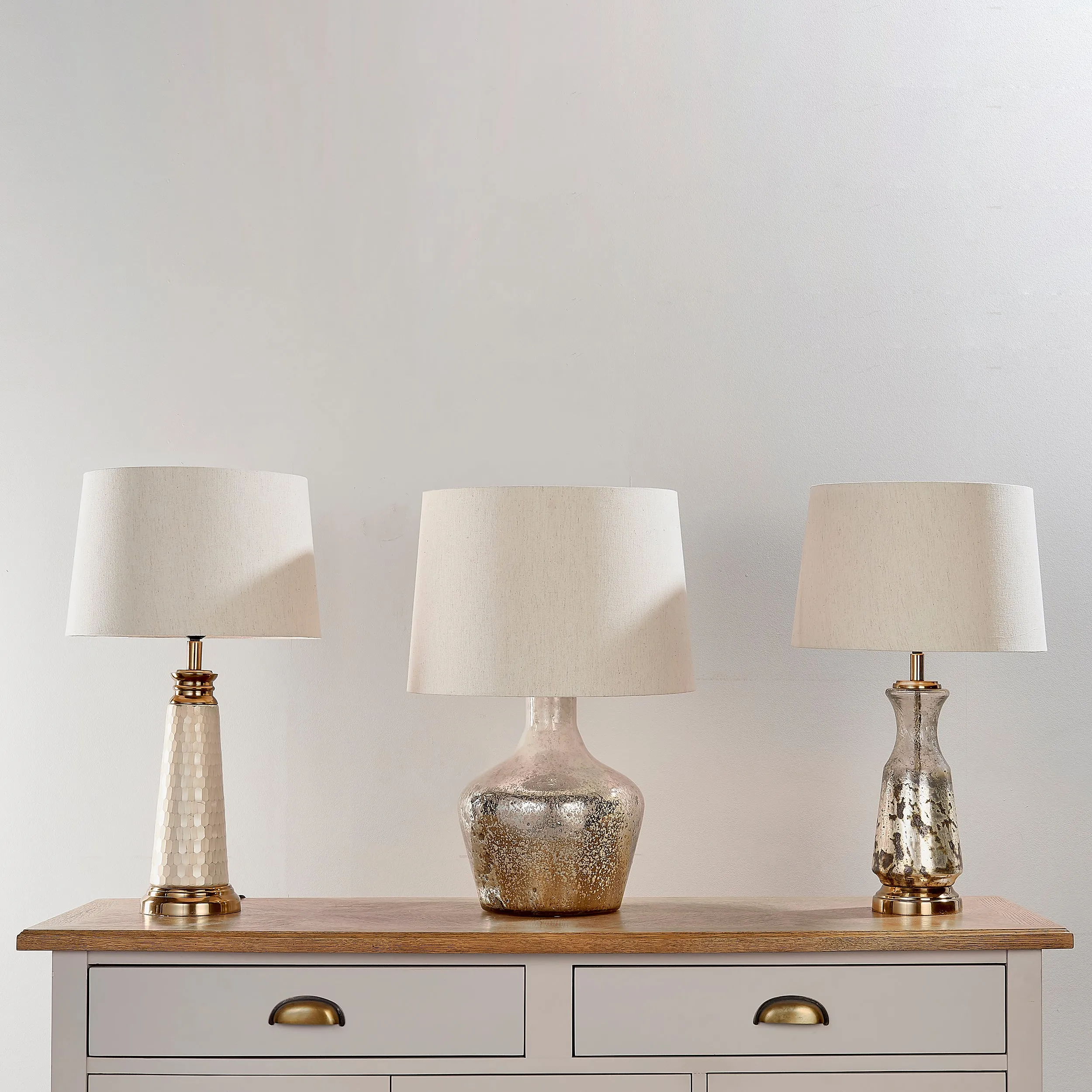 Endon 90588 Samuel 1lt Table Volcano ombre foil & vintage white linen 40W E27 GLS (Required)