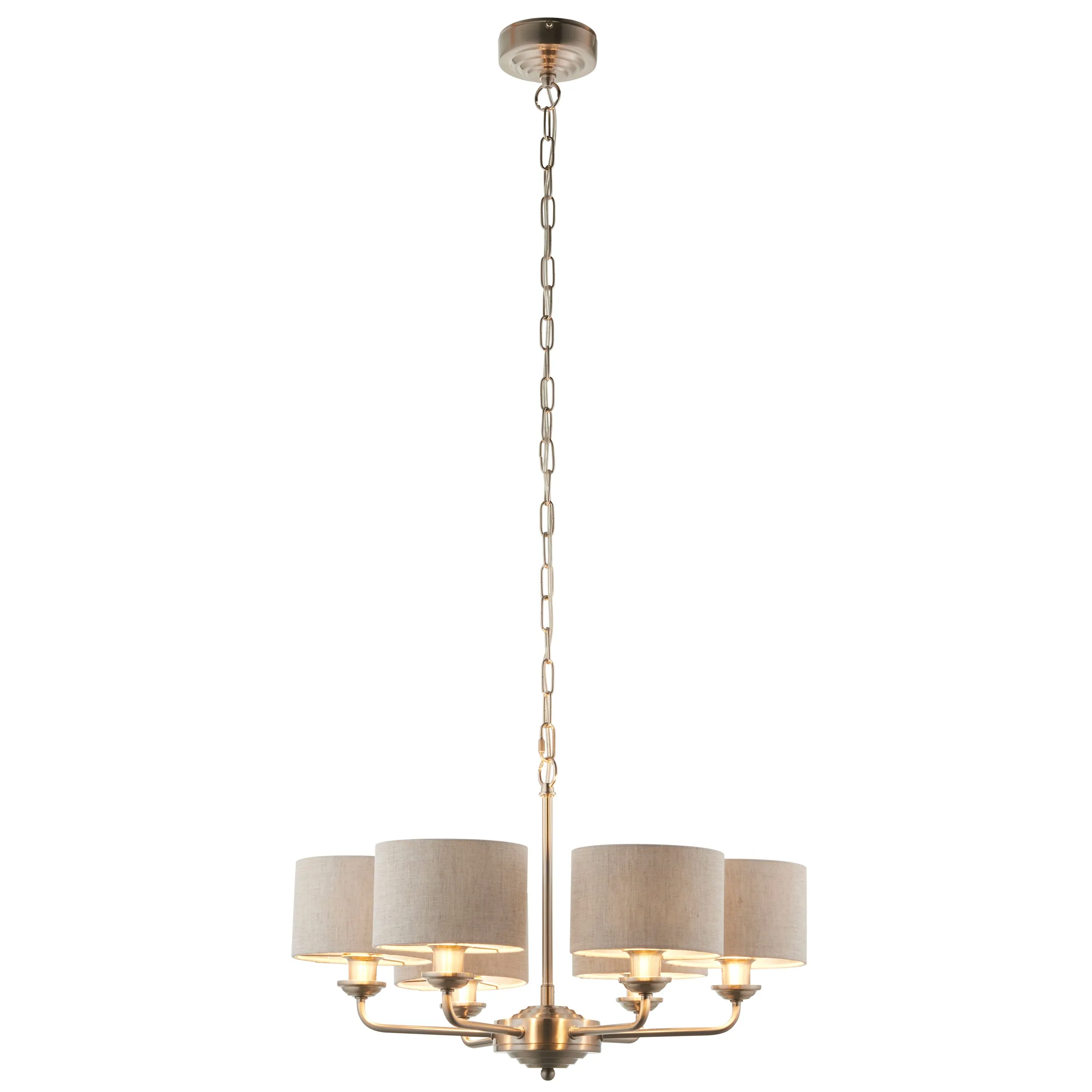 Endon 99151 Highclere 6lt Pendant Brushed chrome plate & natural linen 6 x 28W E14 Eco golf (Required)