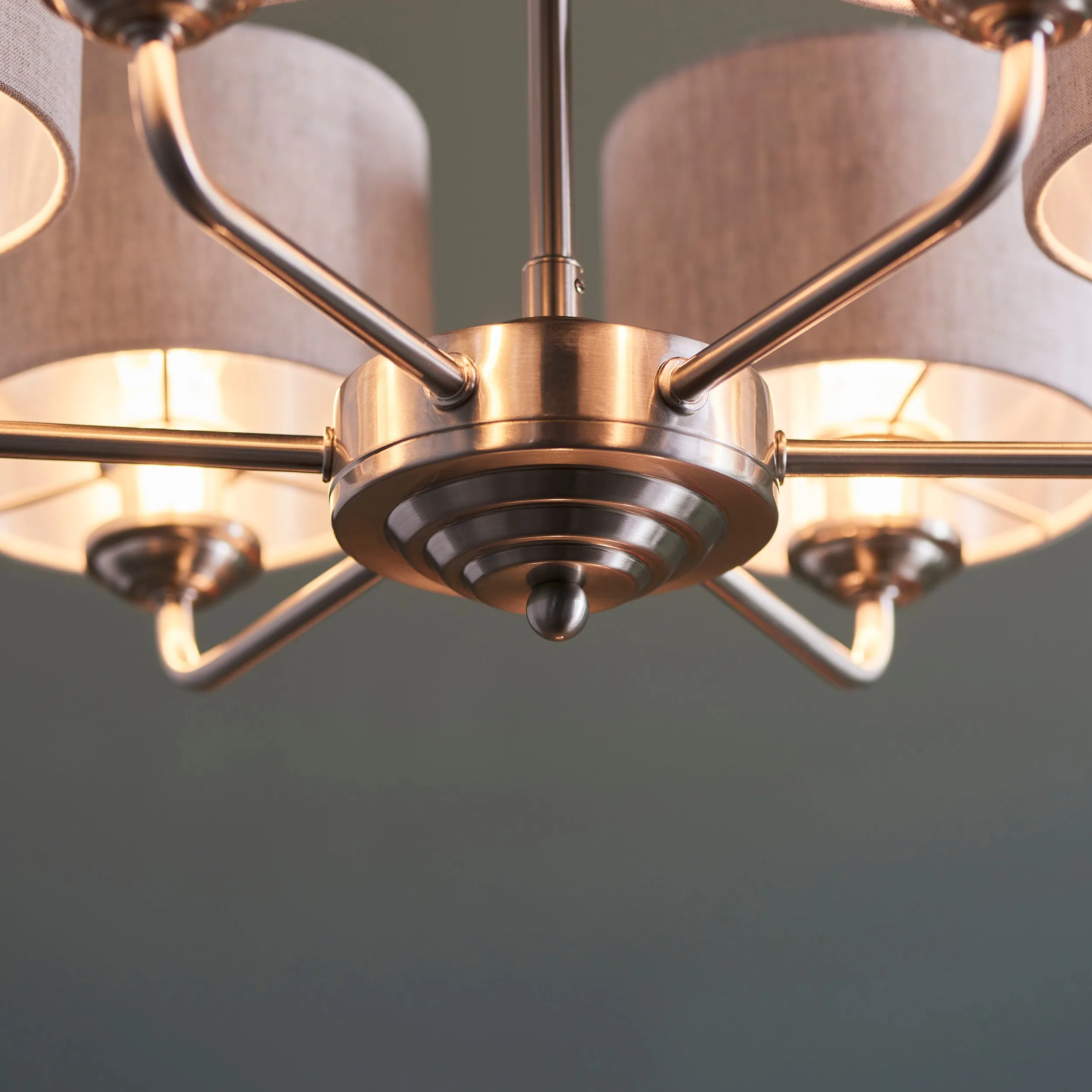 Endon 99151 Highclere 6lt Pendant Brushed chrome plate & natural linen 6 x 28W E14 Eco golf (Required)