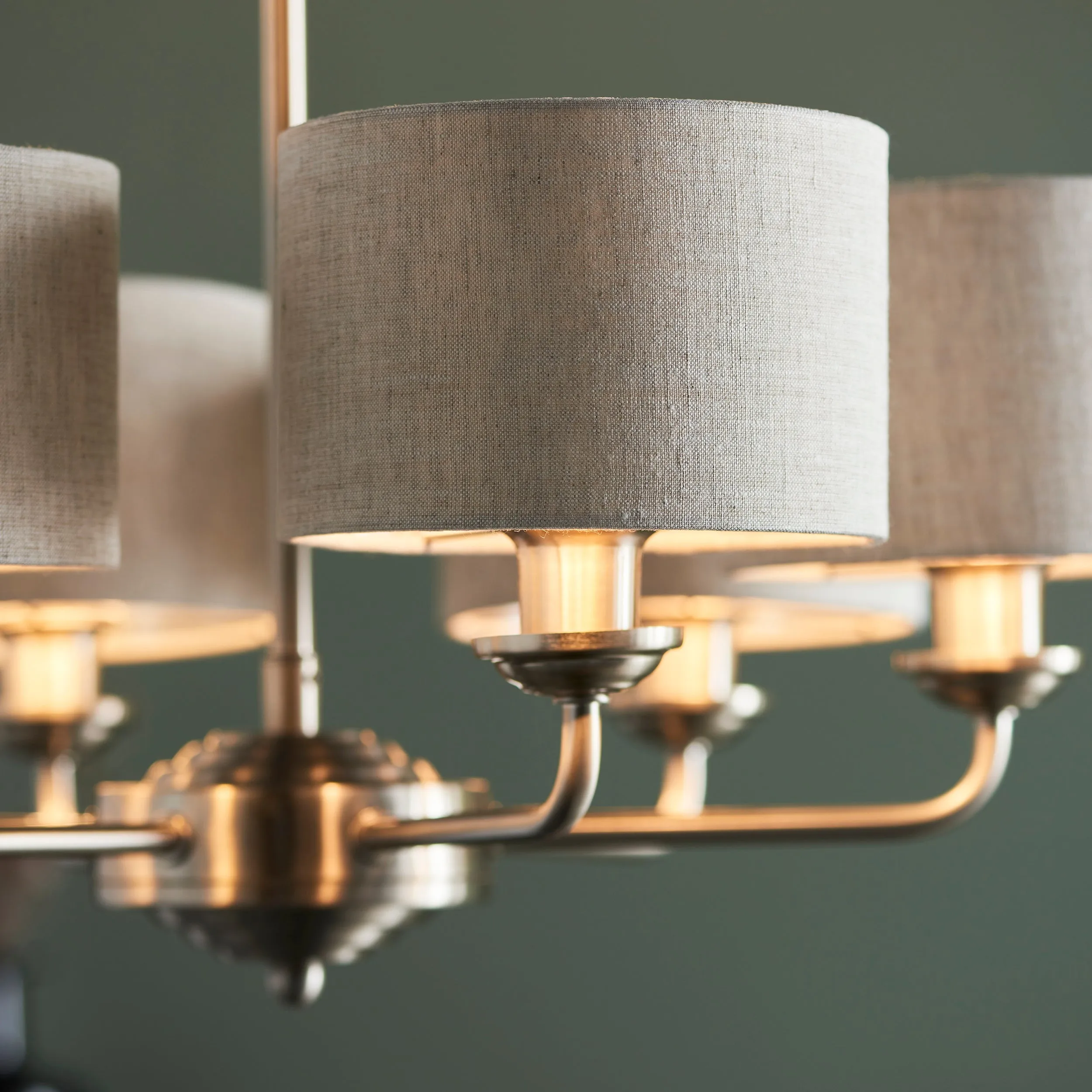 Endon 99151 Highclere 6lt Pendant Brushed chrome plate & natural linen 6 x 28W E14 Eco golf (Required)