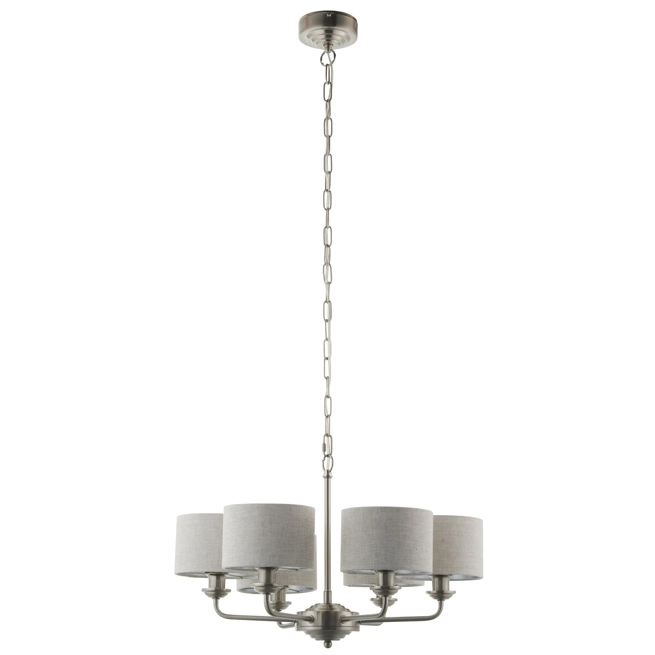 Endon 99151 Highclere 6lt Pendant Brushed chrome plate & natural linen 6 x 28W E14 Eco golf (Required)