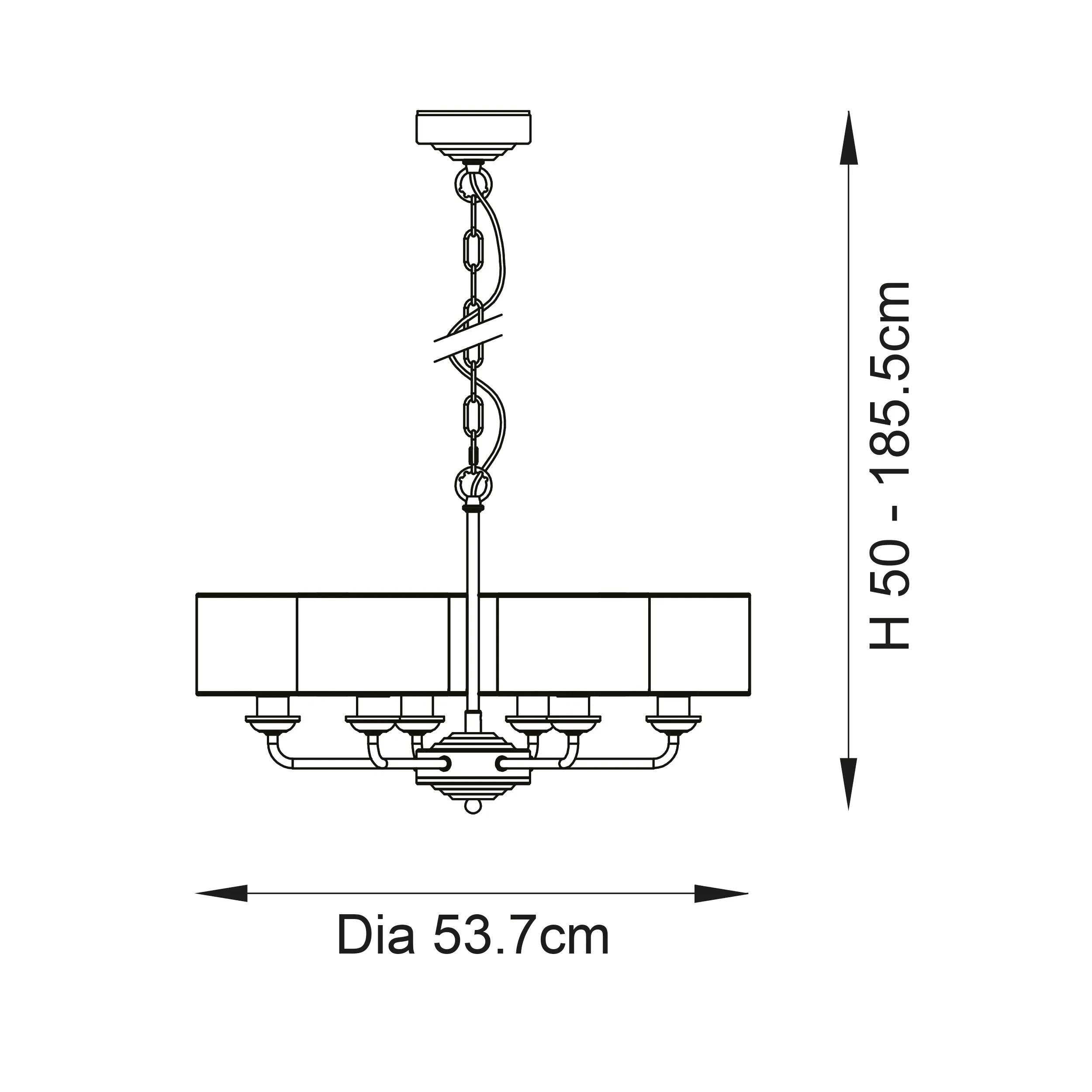 Endon 99151 Highclere 6lt Pendant Brushed chrome plate & natural linen 6 x 28W E14 Eco golf (Required)