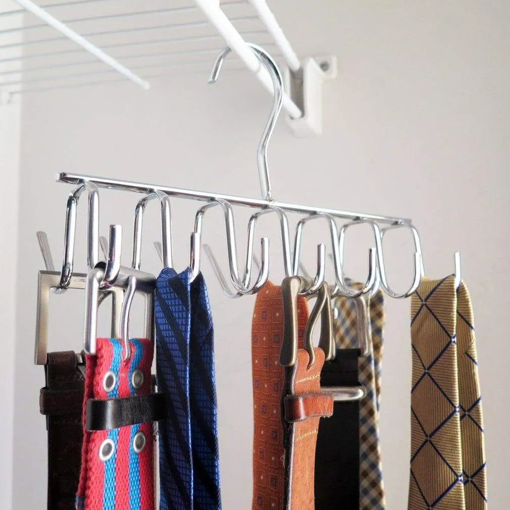 Evelots Tie, Belt, Scarf,jewelry Rack-Hanger-Closet Organizer-Chrome-14 Hooks