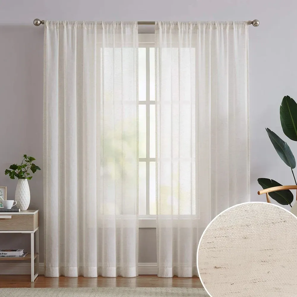 Evelyn Beige Linen Sheer Curtains