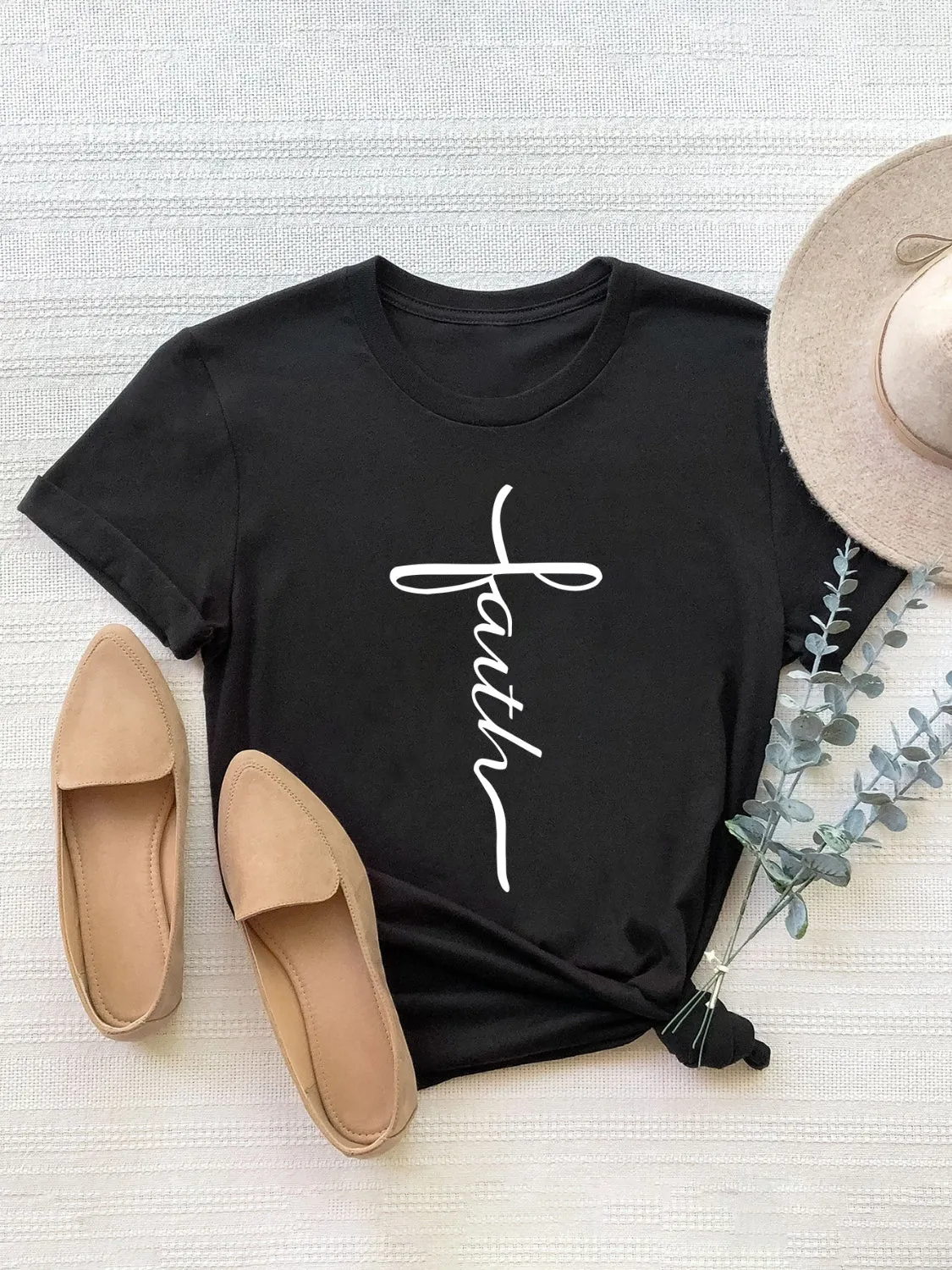 Faith Letter Graphic Round Neck Short Sleeve T-Shirt - Online Exclusive