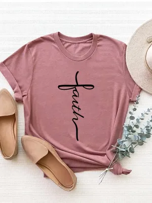 Faith Letter Graphic Round Neck Short Sleeve T-Shirt - Online Exclusive
